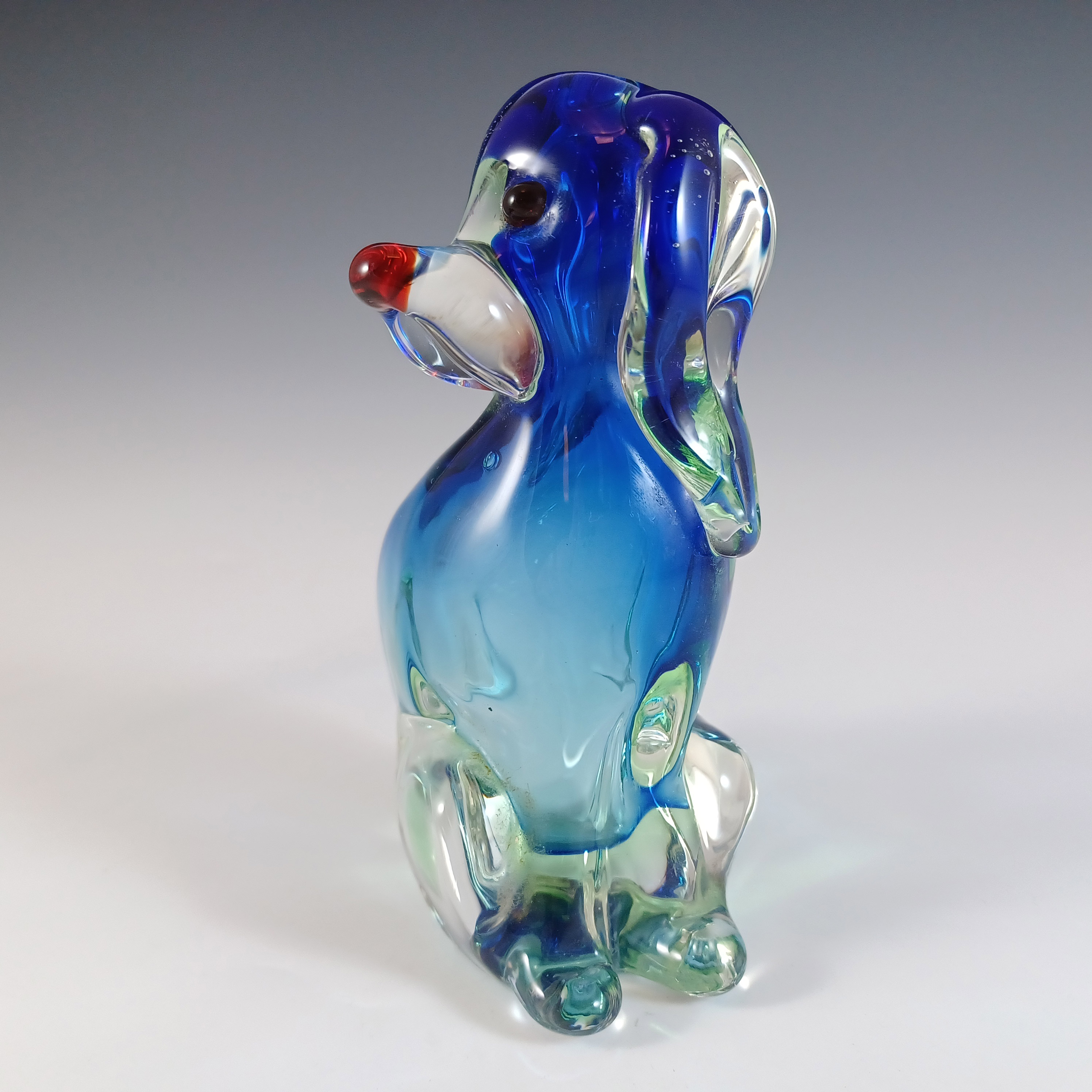 (image for) Ferro & Lazzarini Murano Blue & Green Sommerso Glass Dog Bottle - Click Image to Close