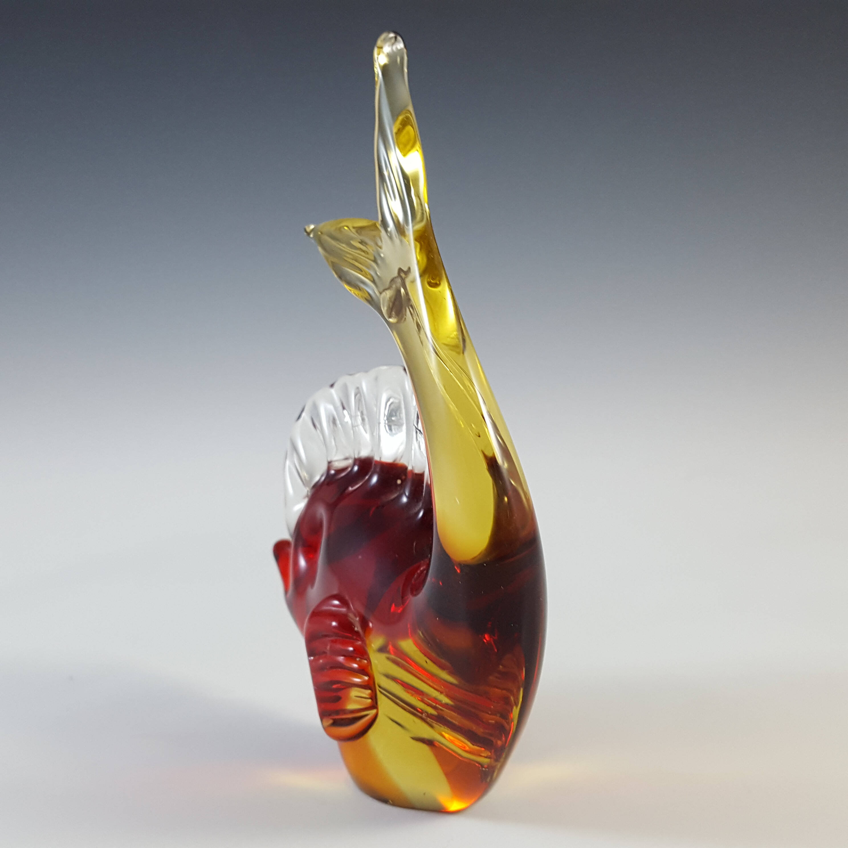 (image for) Murano / Venetian Red & Amber Sommerso Glass Fish Sculpture - Click Image to Close