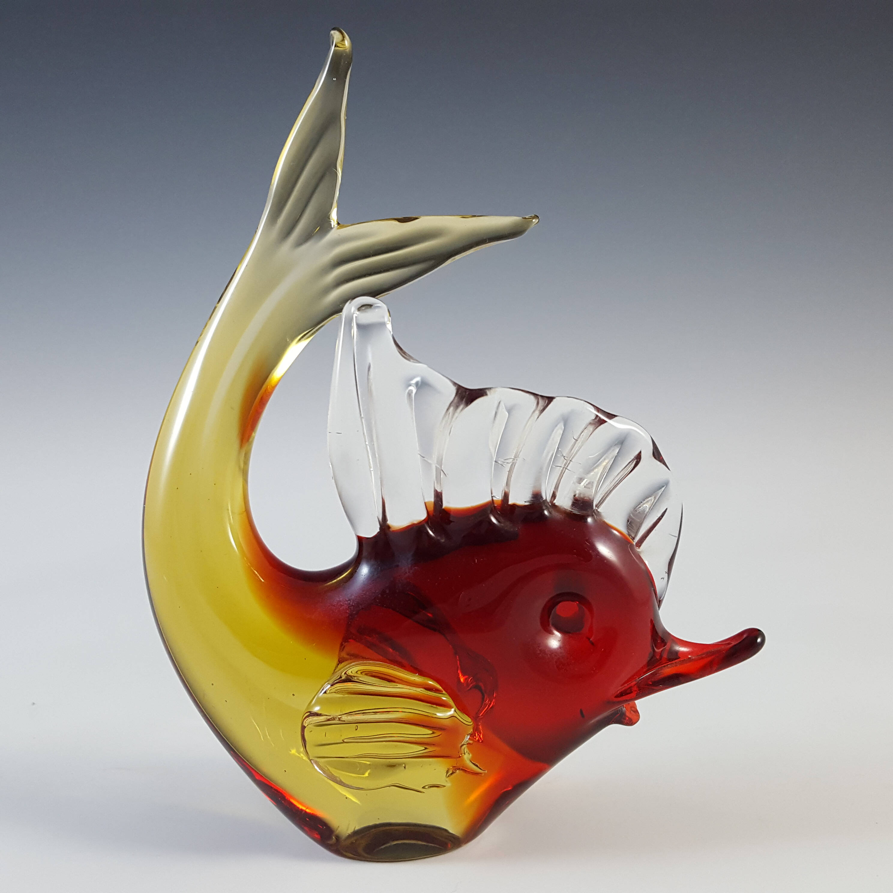 (image for) Murano / Venetian Red & Amber Sommerso Glass Fish Sculpture - Click Image to Close