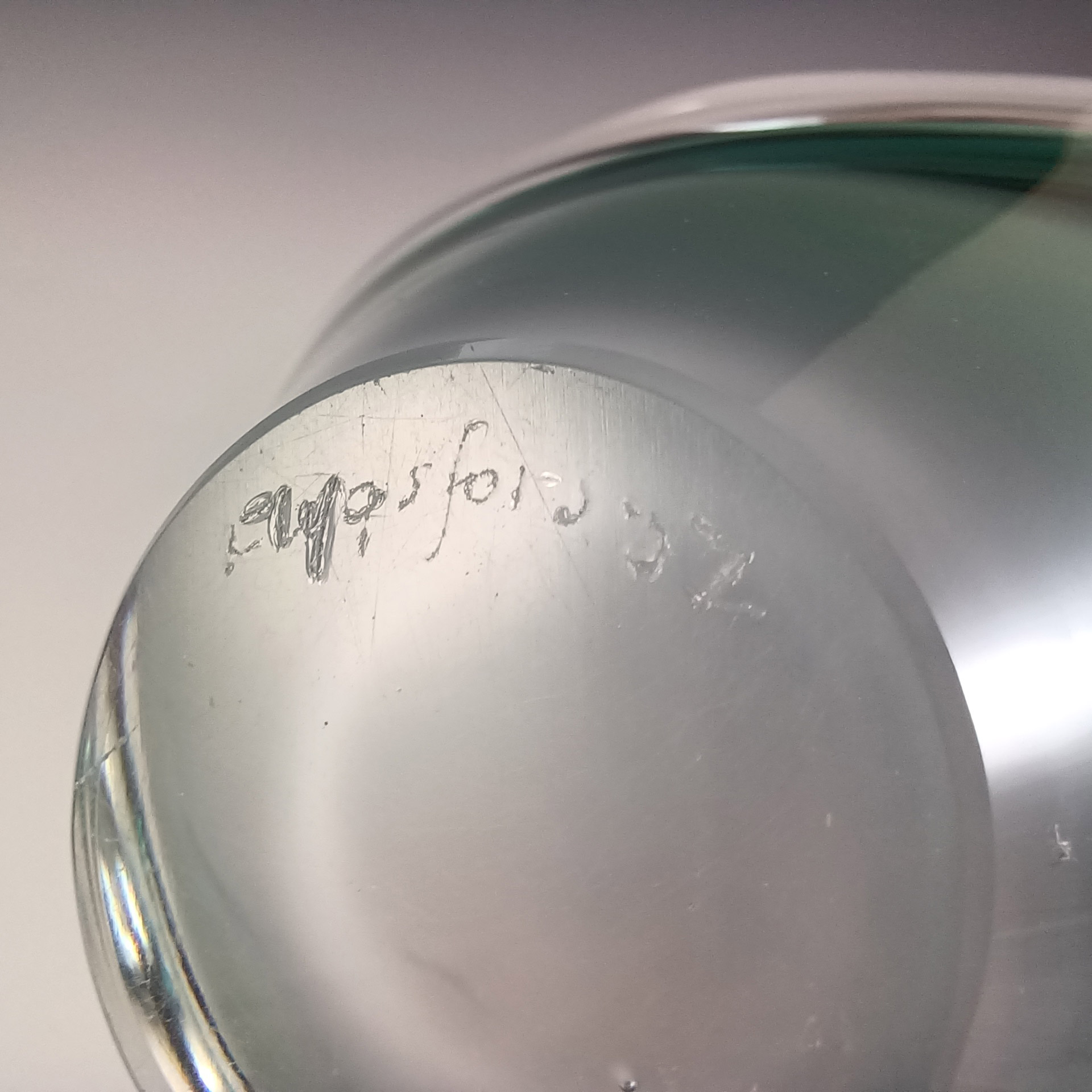 (image for) SIGNED Flygsfors Coquille Green Glass Bowl by Paul Kedelv - Click Image to Close