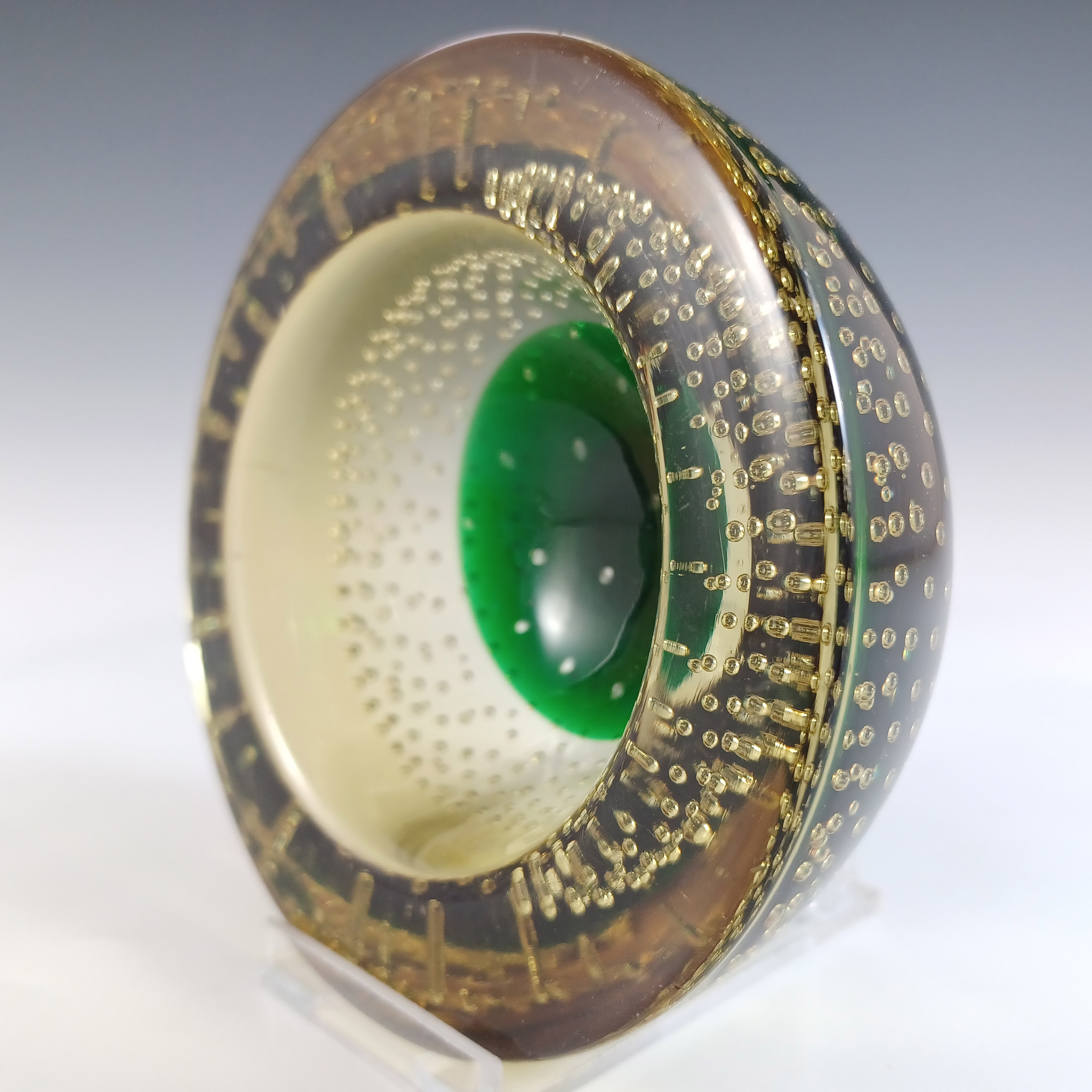 (image for) Galliano Ferro Murano Green & Amber Glass Bullicante Bowl - Click Image to Close