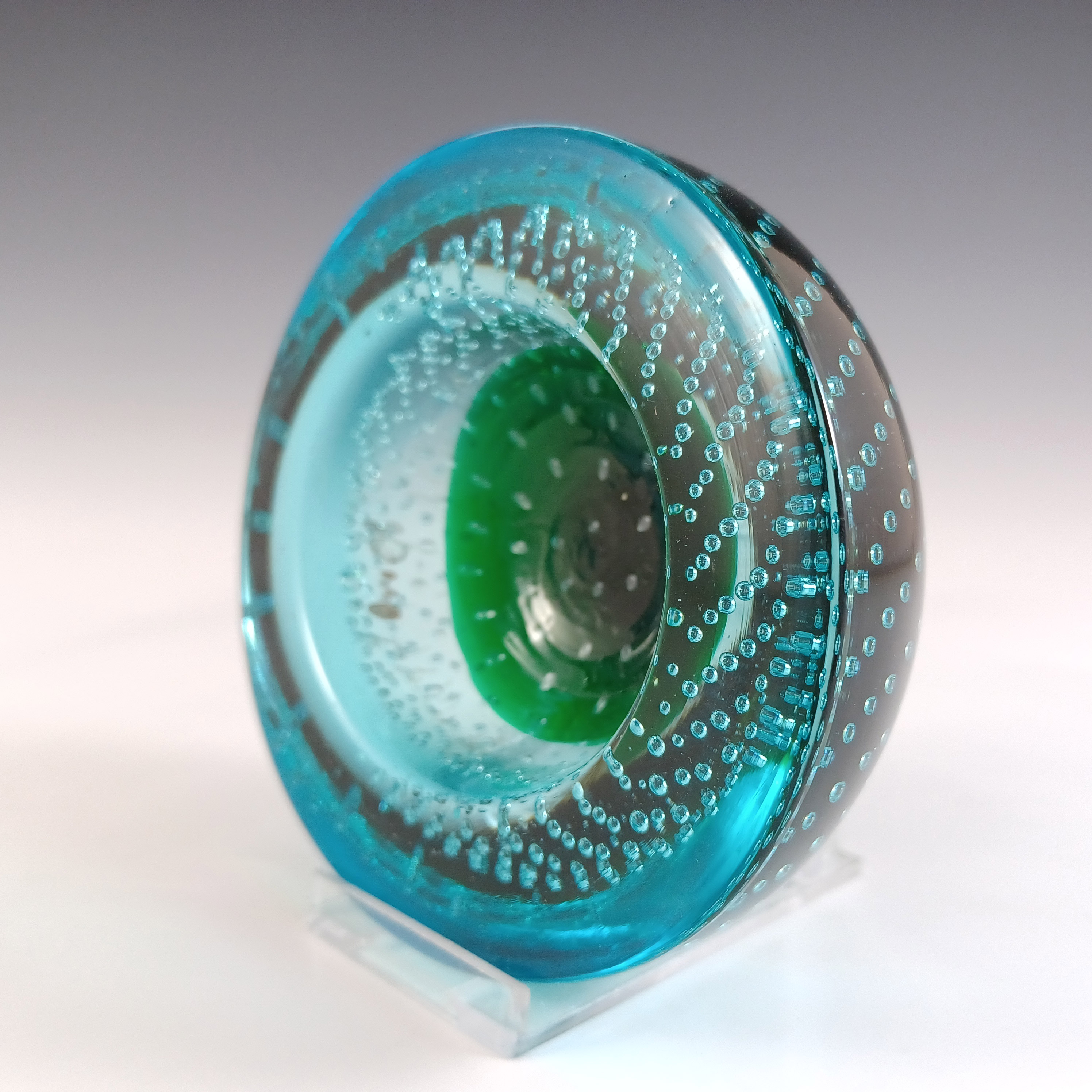(image for) Galliano Ferro Murano Green & Blue Glass Bullicante Bowl - Click Image to Close