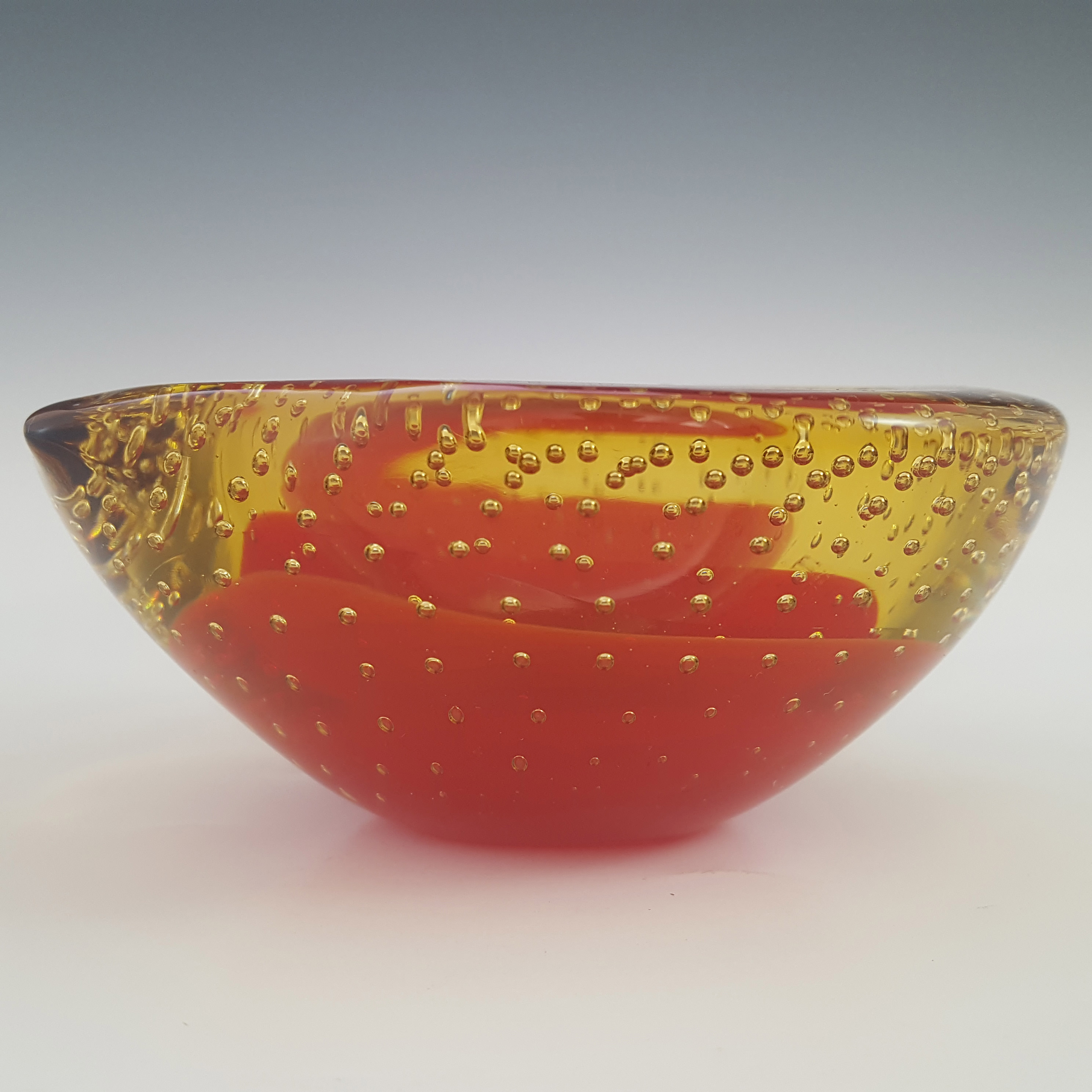 Galliano Ferro Murano Red & Amber Glass Bubble Bowl - Click Image to Close