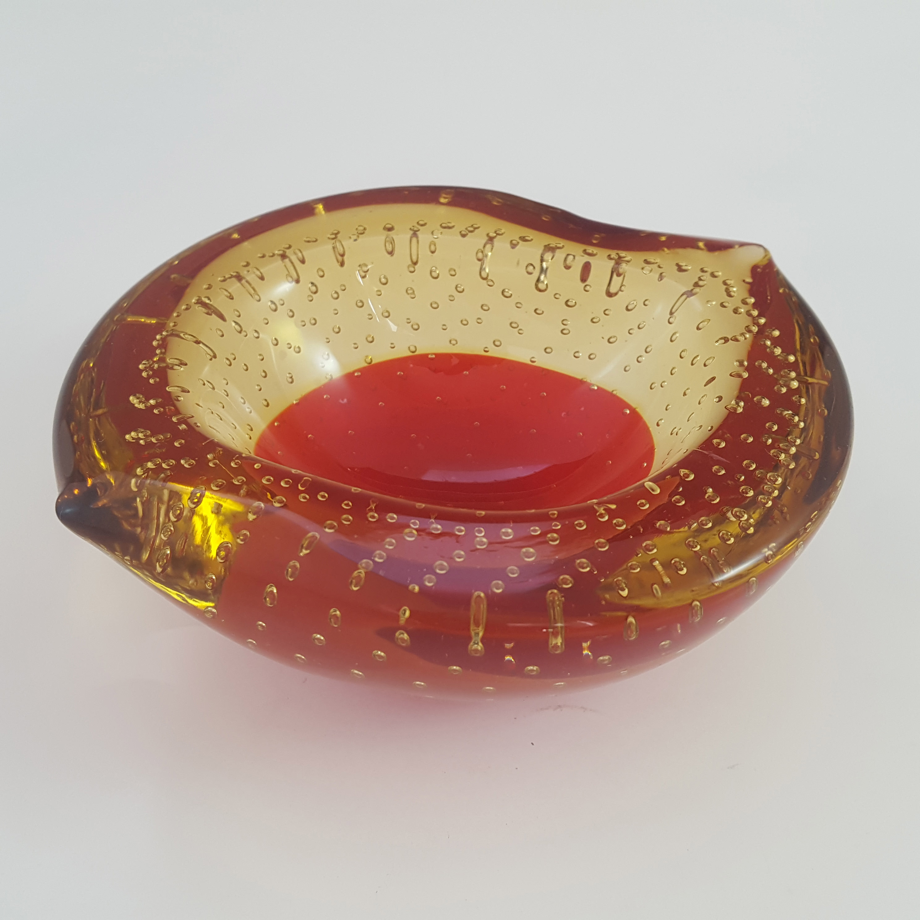 (image for) Galliano Ferro Murano Red & Amber Glass Bullicante Bowl - Click Image to Close