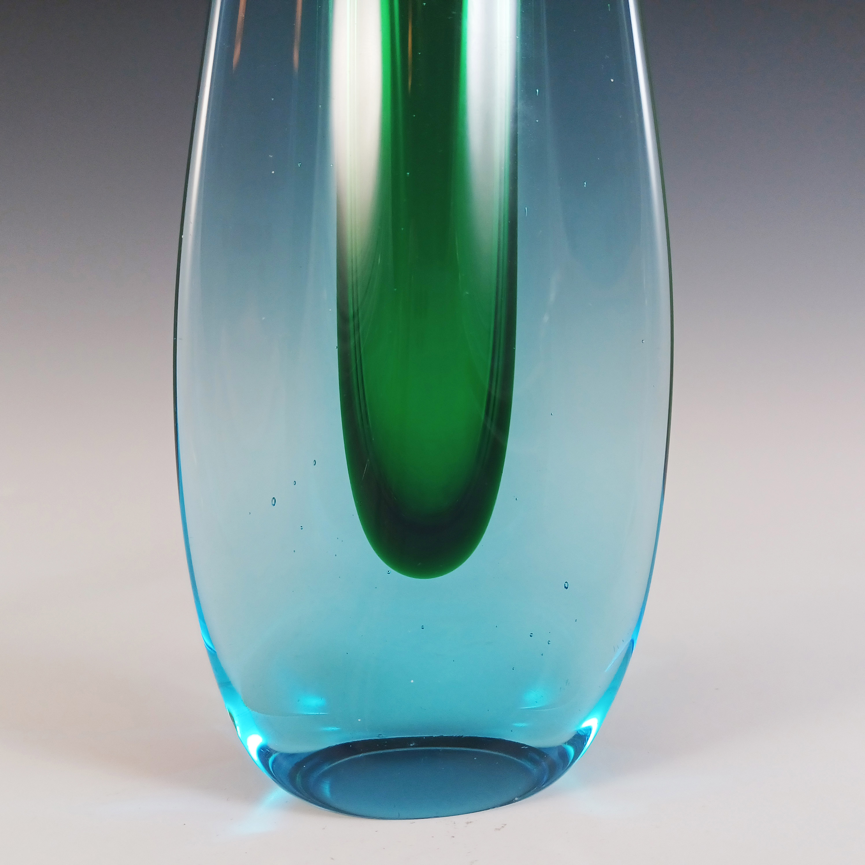 Galliano Ferro Murano Blue & Green Sommerso Glass Stem Vase - Click Image to Close