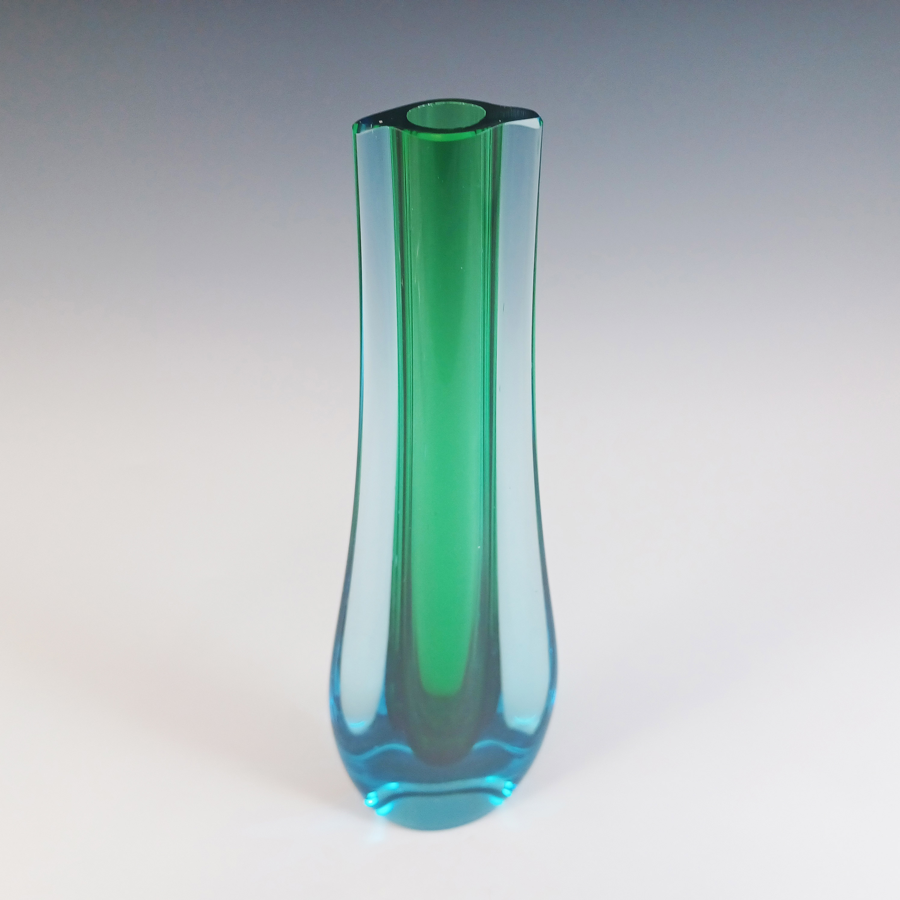 Galliano Ferro Murano Blue & Green Sommerso Glass Stem Vase - Click Image to Close