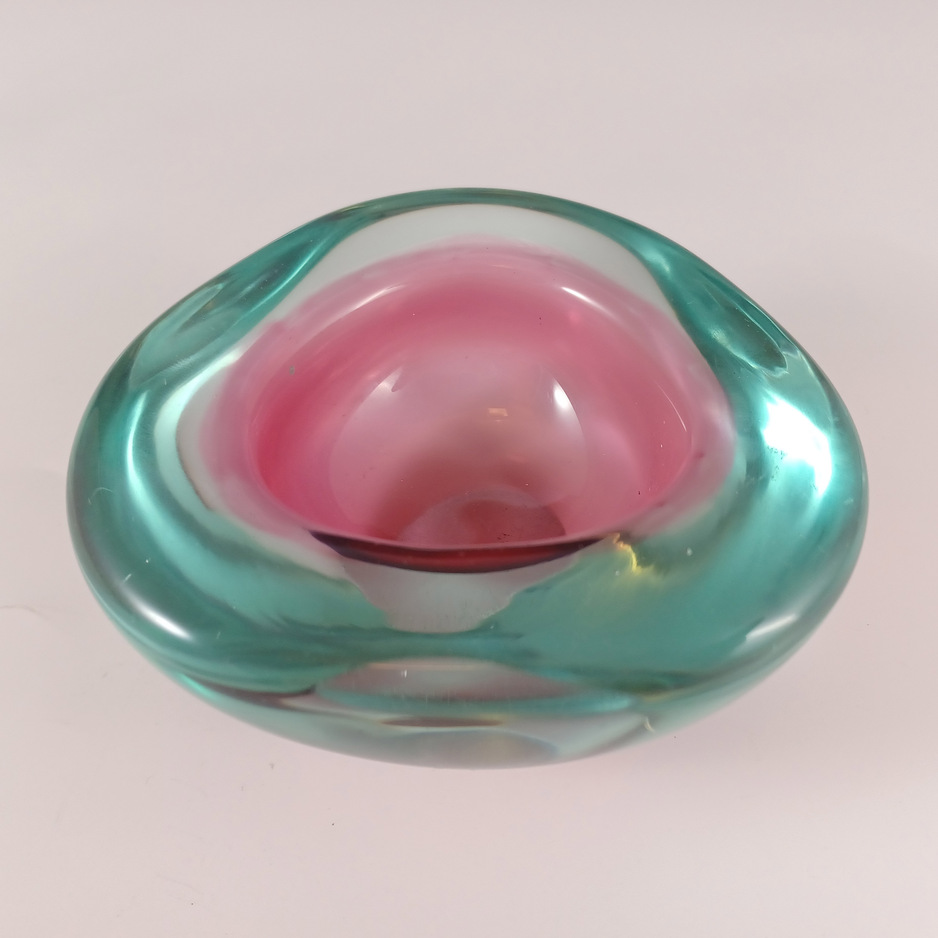 (image for) Archimede Seguso Murano Pink & Blue Sommerso Glass Geode Bowl - Click Image to Close