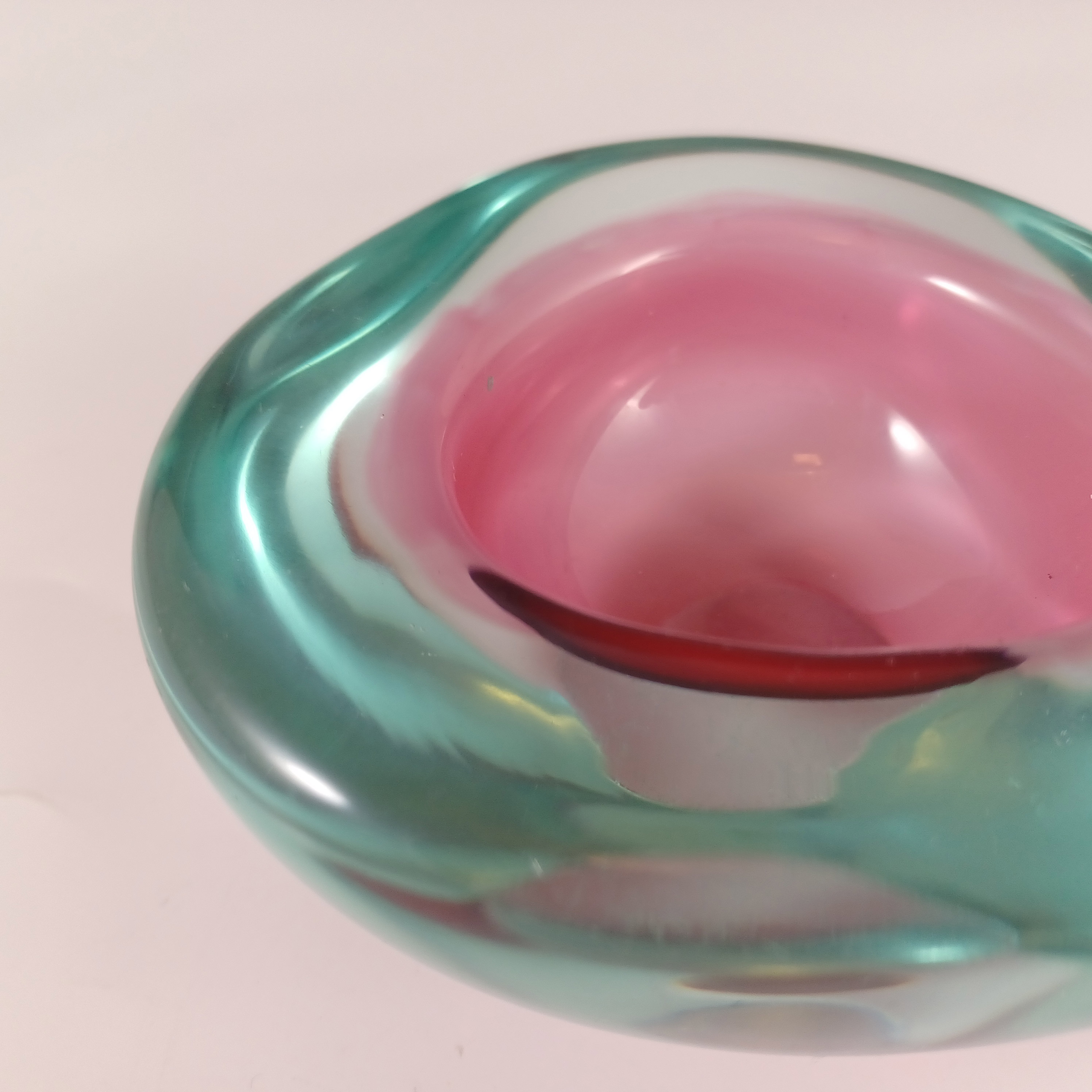 (image for) Archimede Seguso Murano Pink & Blue Sommerso Glass Geode Bowl - Click Image to Close