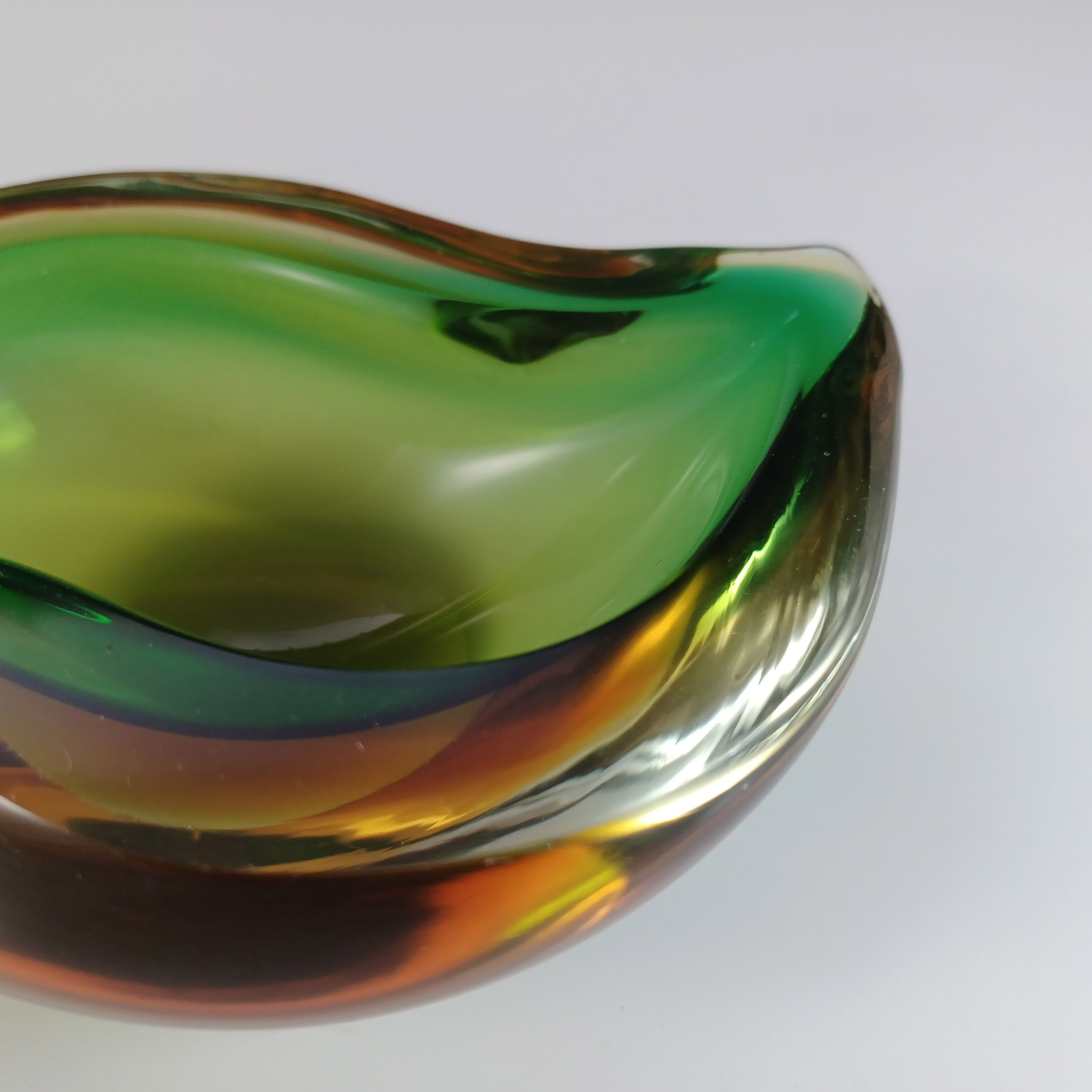 (image for) Murano Green & Amber Sommerso Glass Vintage Geode Bowl - Click Image to Close