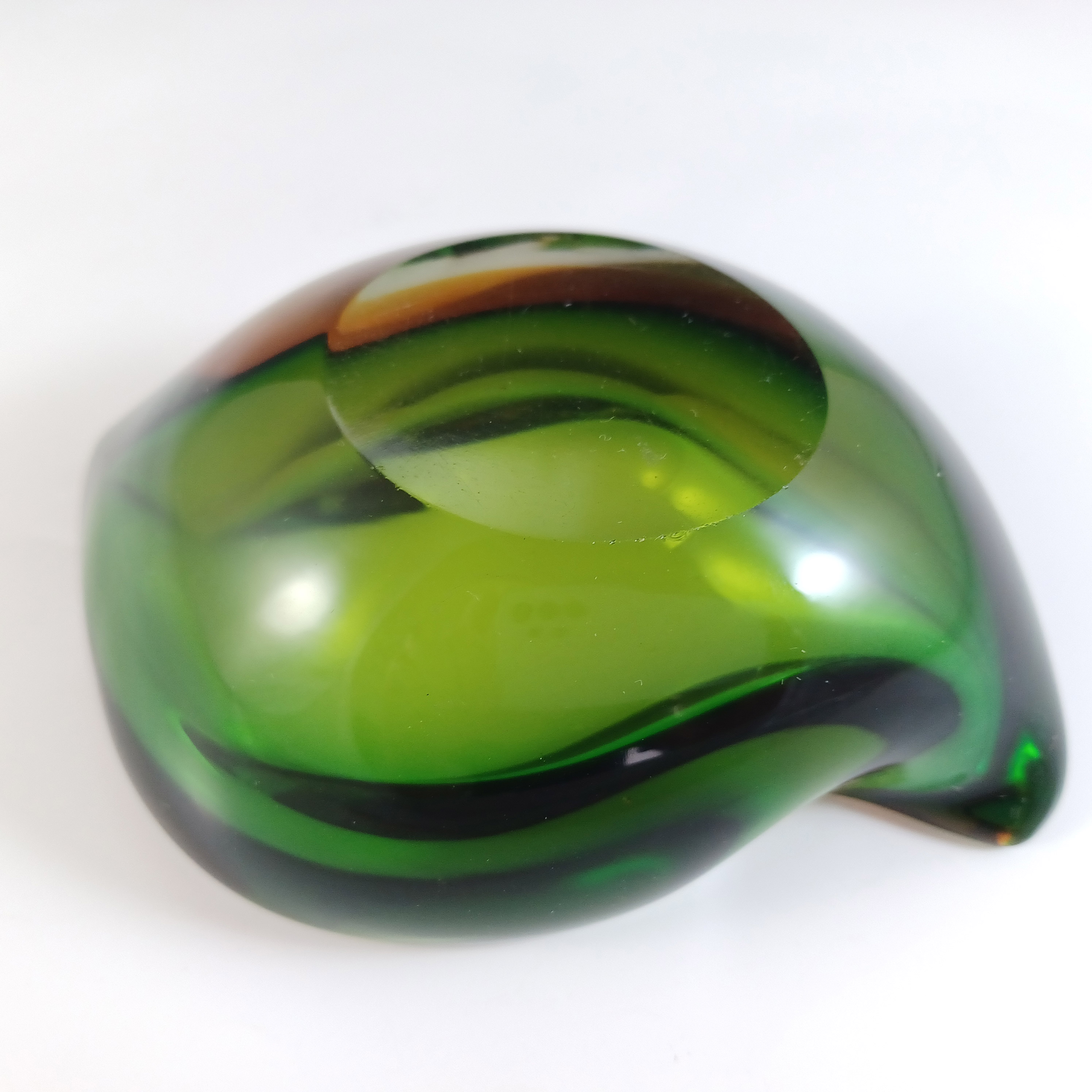 (image for) Murano Green & Amber Sommerso Glass Vintage Geode Bowl - Click Image to Close