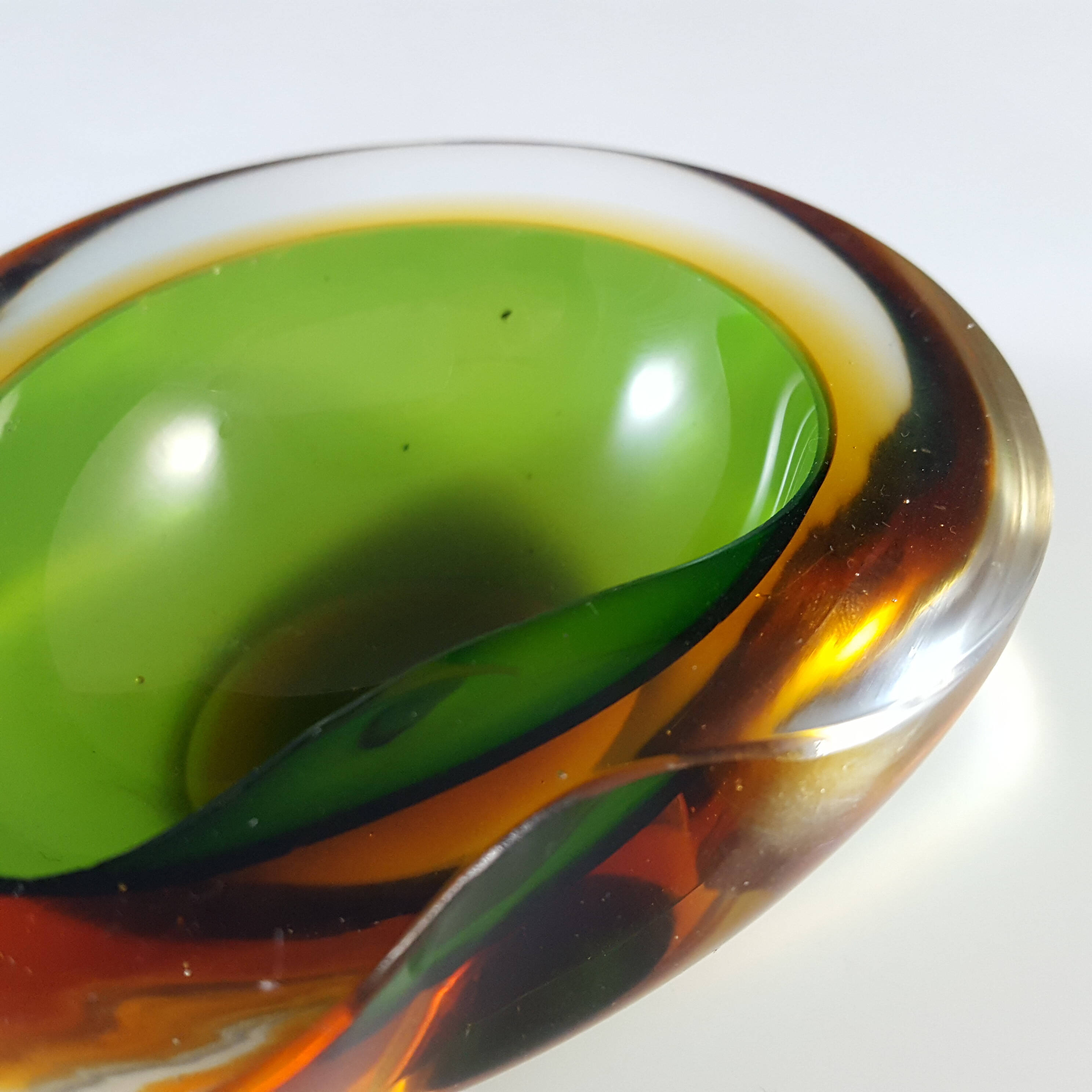 (image for) Murano Green & Amber Sommerso Glass Retro Geode Bowl - Click Image to Close