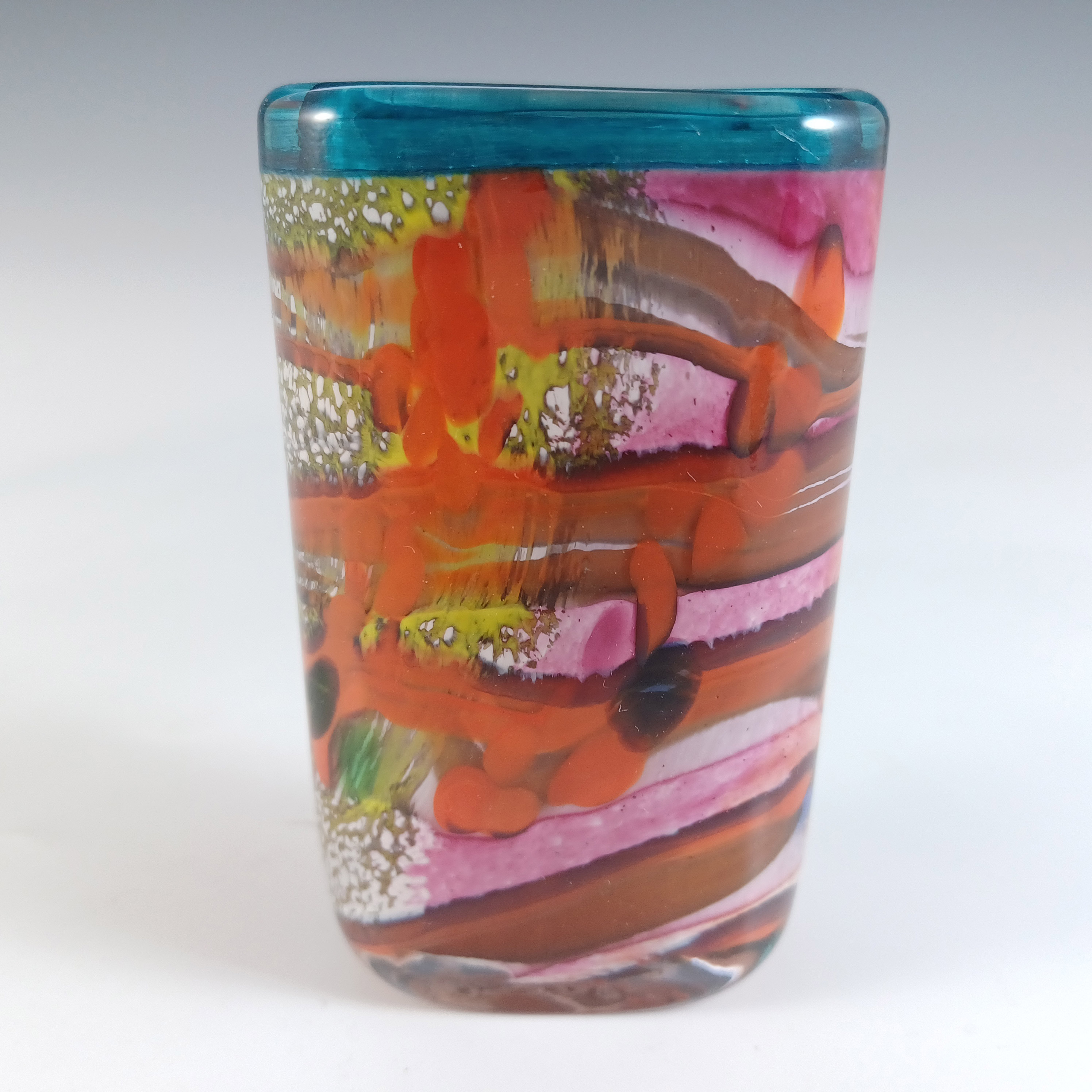 (image for) SIGNED & LABELLED Gozo Maltese Orange & Pink Glass Vase - Click Image to Close