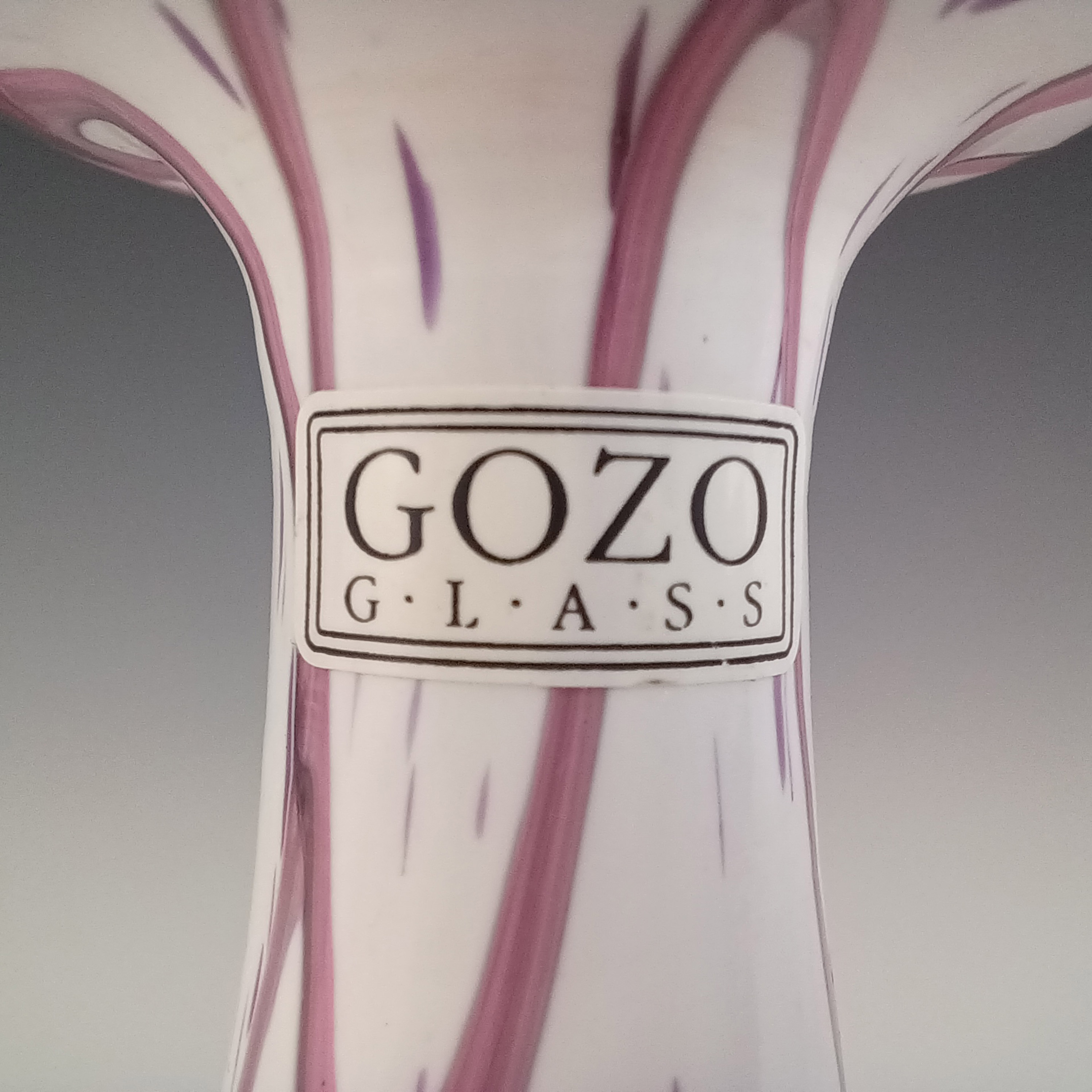 (image for) LABELLED Gozo Maltese Pink, Black & White Glass Vase - Click Image to Close