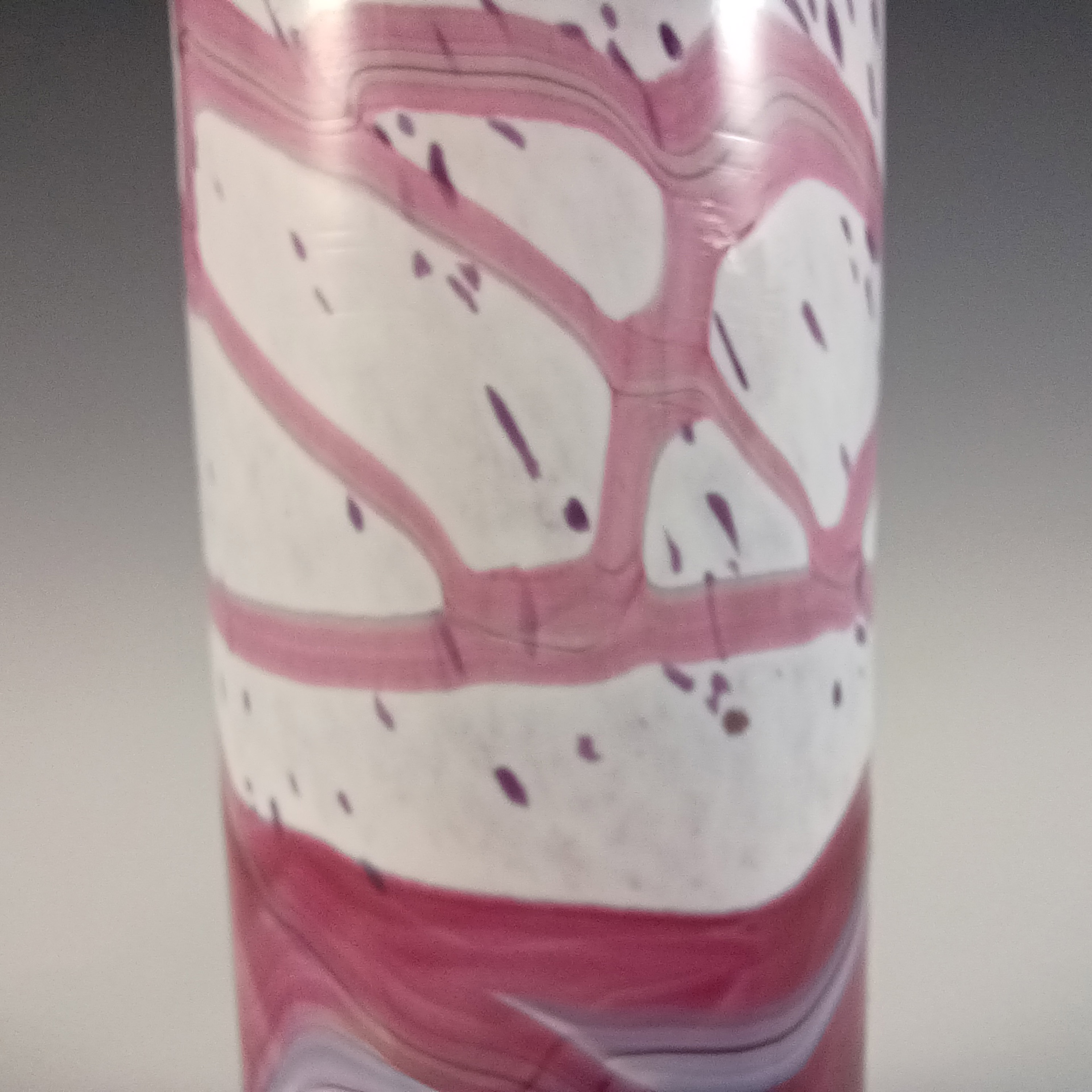 (image for) SIGNED Gozo Maltese Pink, Black & White Glass Vase - Click Image to Close