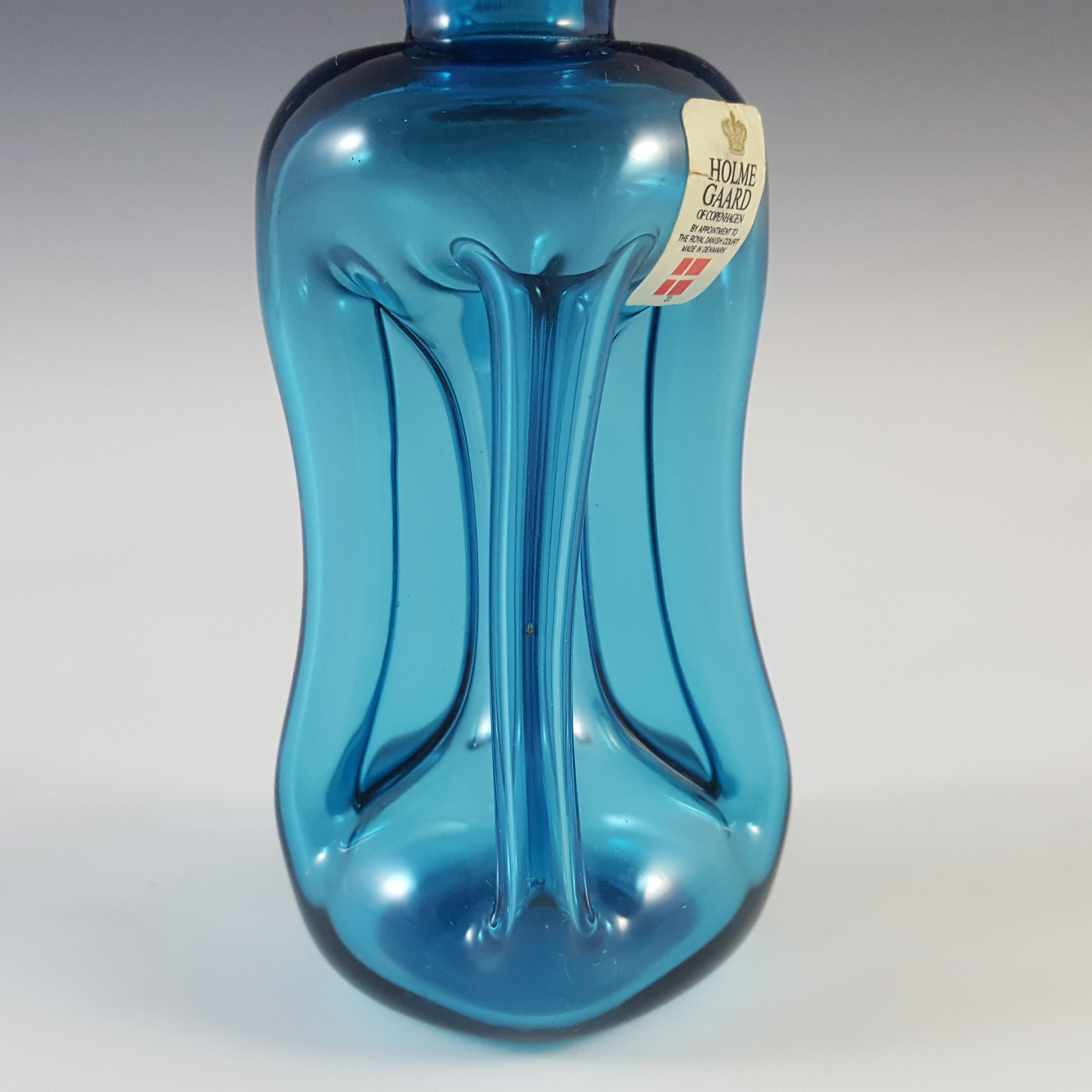 (image for) Holmegaard / Jacob Bang Blue Glass 5.25" 'Cluck Cluck' Bottle - Click Image to Close
