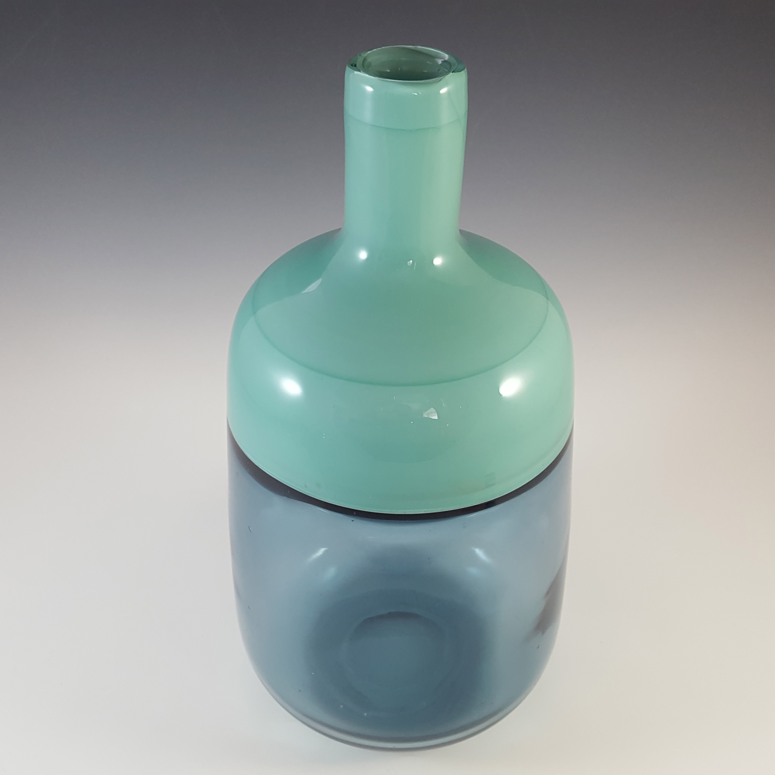 Large Incalmo Turquoise & Blue Fused Glass Bottle Vase - Click Image to Close