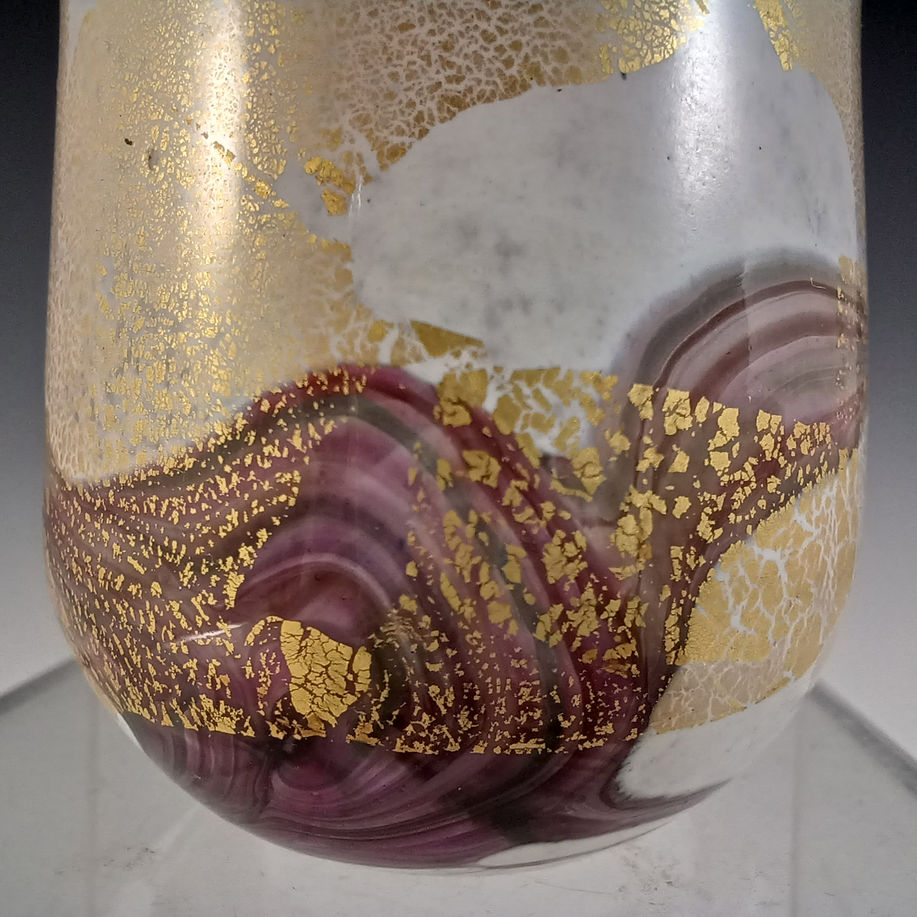 (image for) Isle of Wight Studio 'Golden Peacock' White Glass Miniature Vase - Click Image to Close