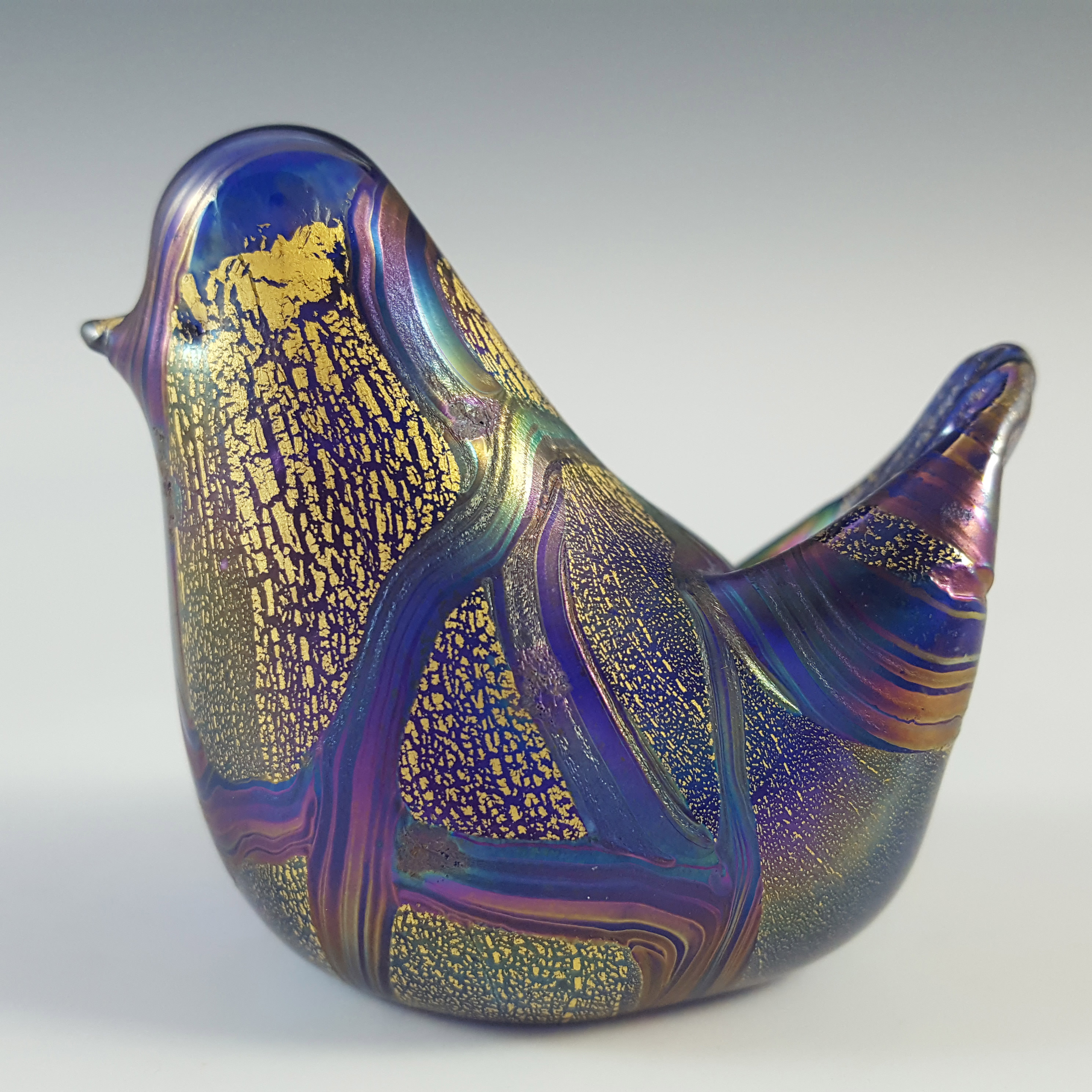 (image for) Isle of Wight Studio 'Golden Peacock Royale' Blue Glass Bird - Click Image to Close