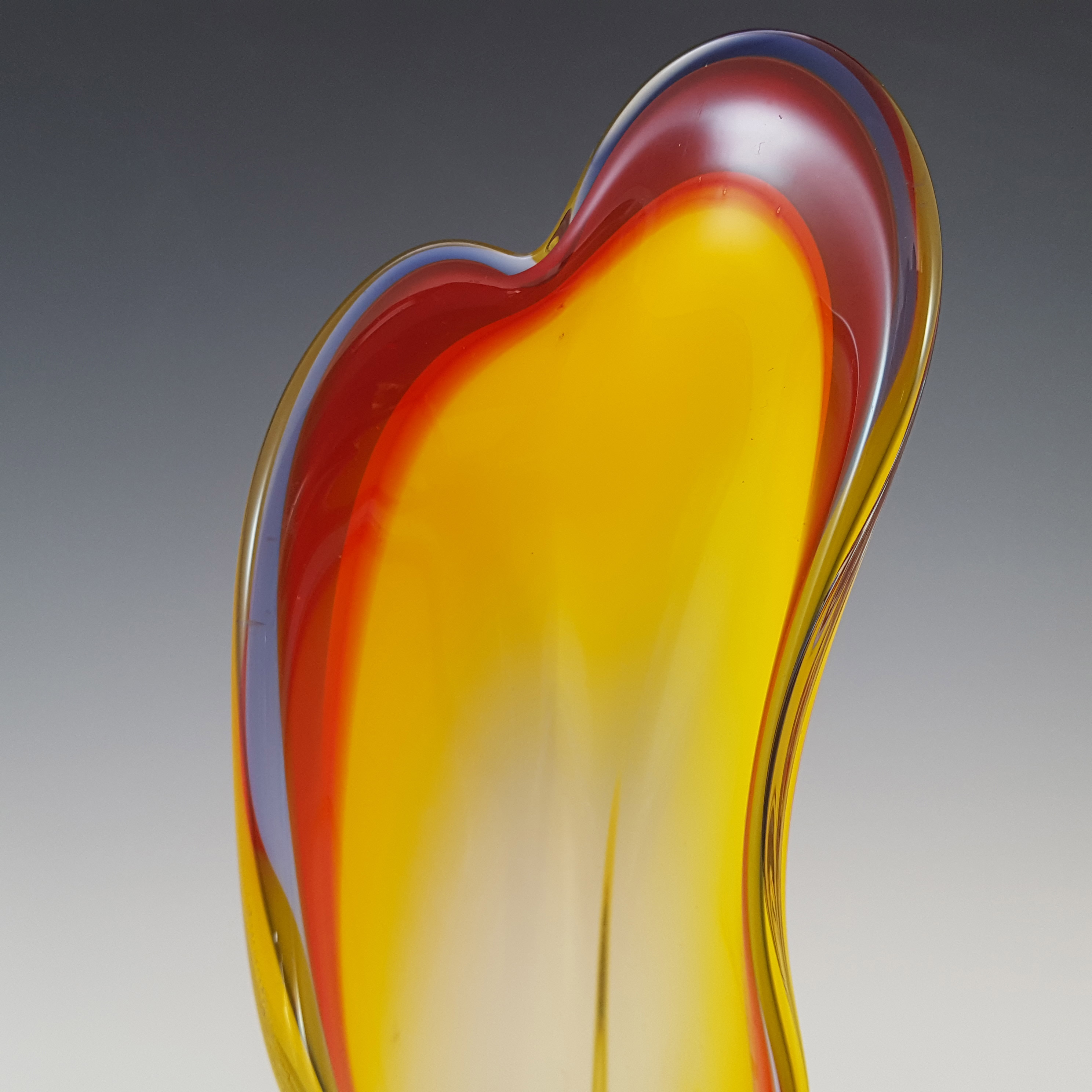 Iwatsu Japanese 'Best Art Glass' Yellow, Blue & Red Vase - Click Image to Close