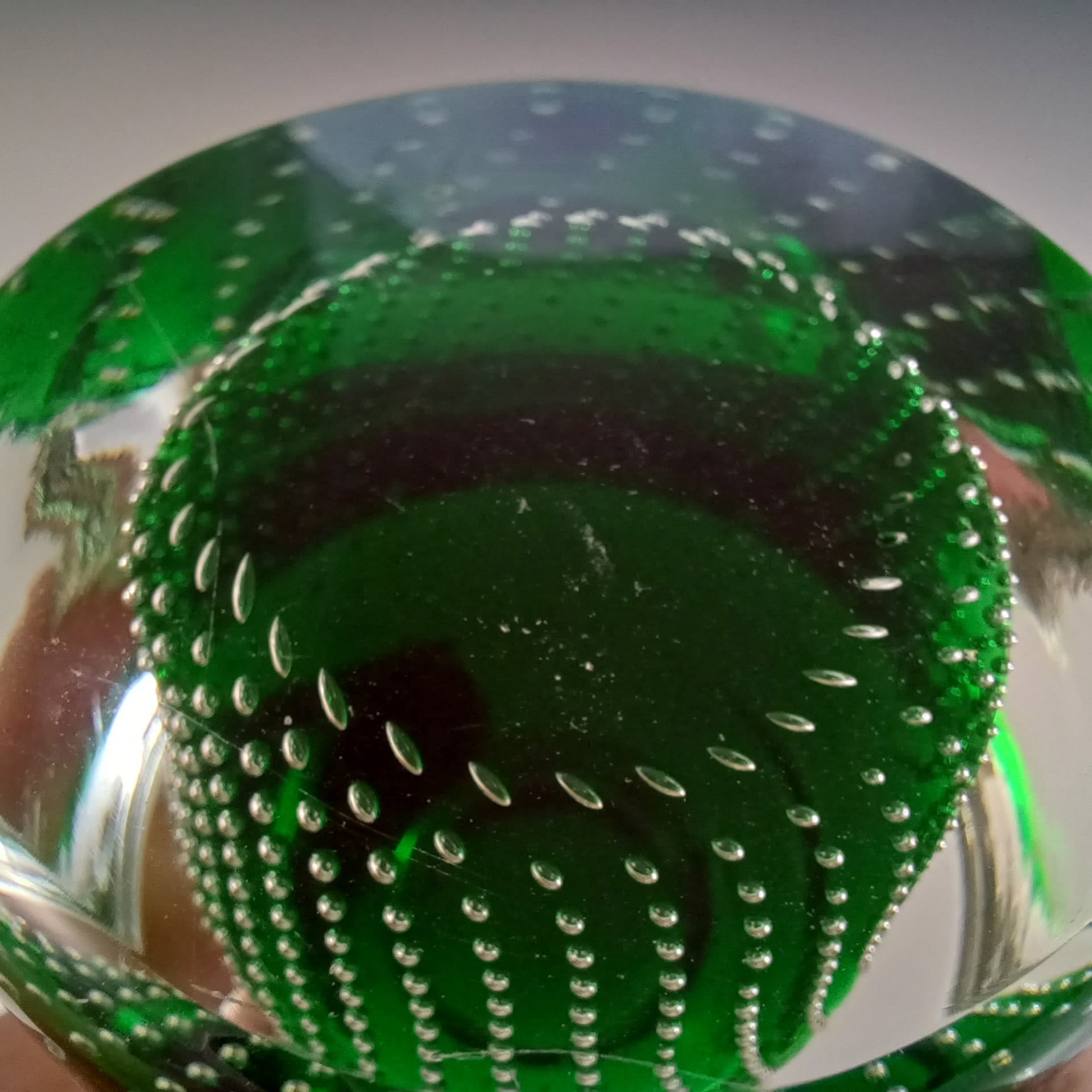 (image for) LABELLED Jaffe Rose Czech Green Bubble Glass Paperweight - Click Image to Close