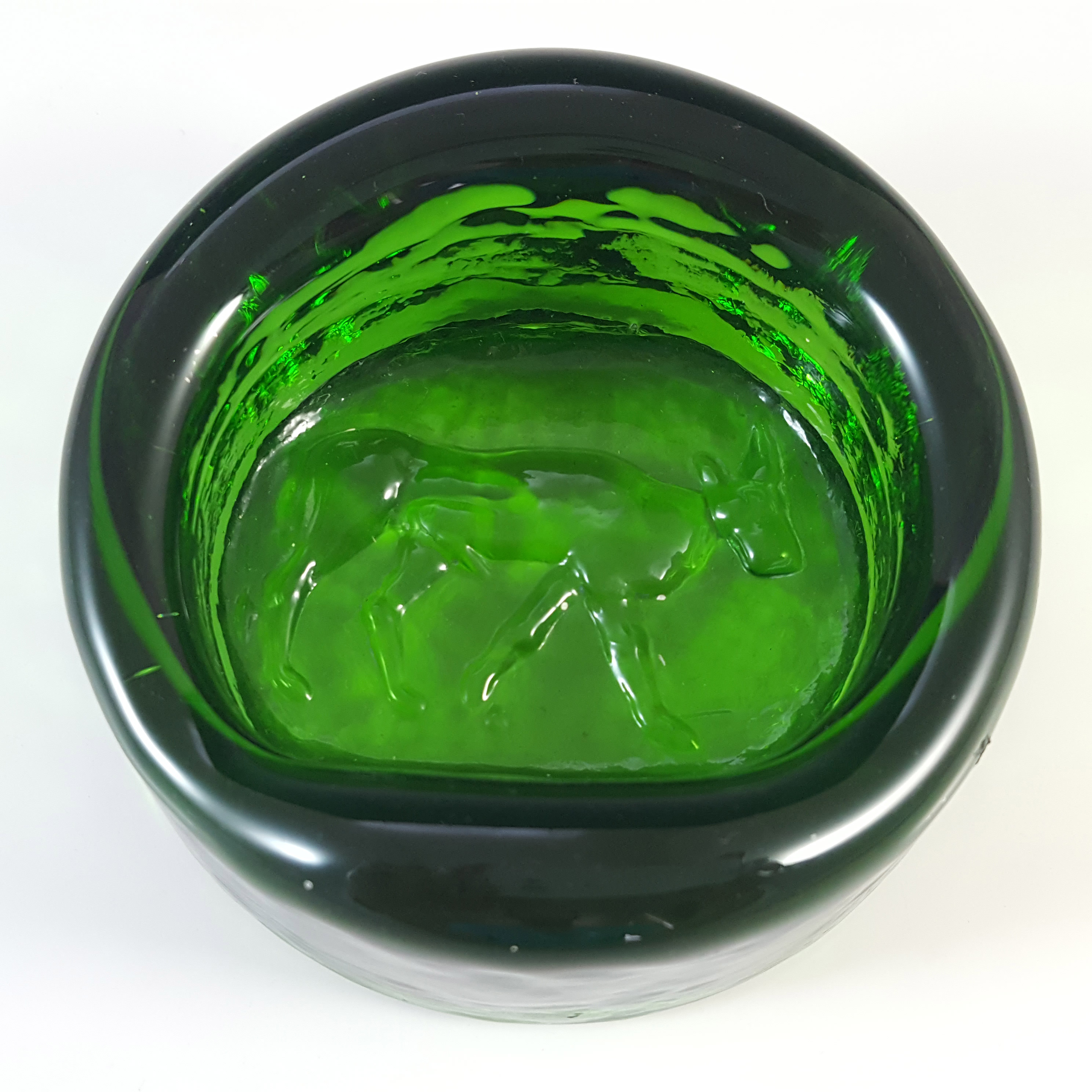 (image for) Boda 1960's Swedish Green Glass Bull Bowl by Erik Hoglund - Click Image to Close