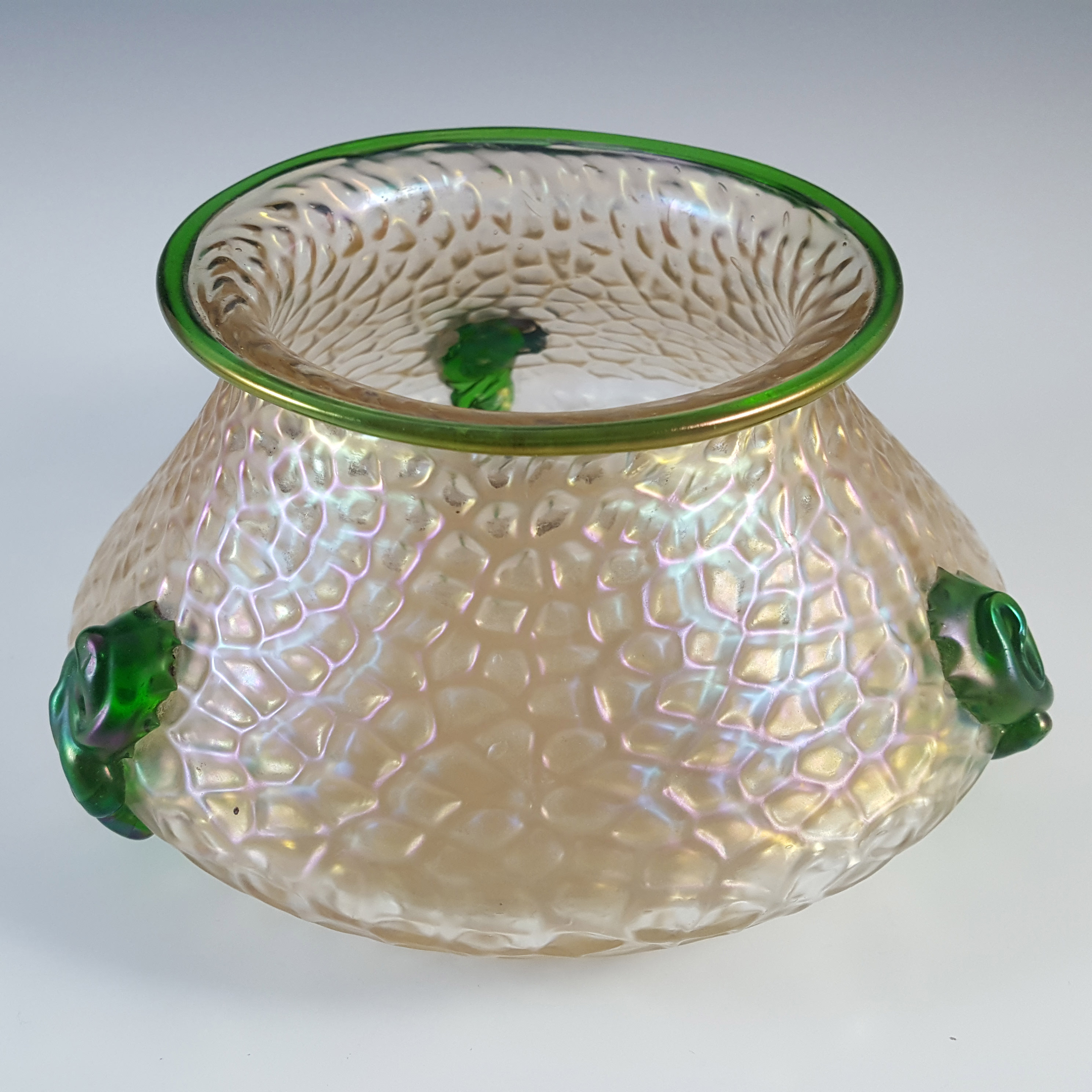 (image for) Kralik Art Nouveau Antique Iridescent Glass 'Martelé' Vase - Click Image to Close