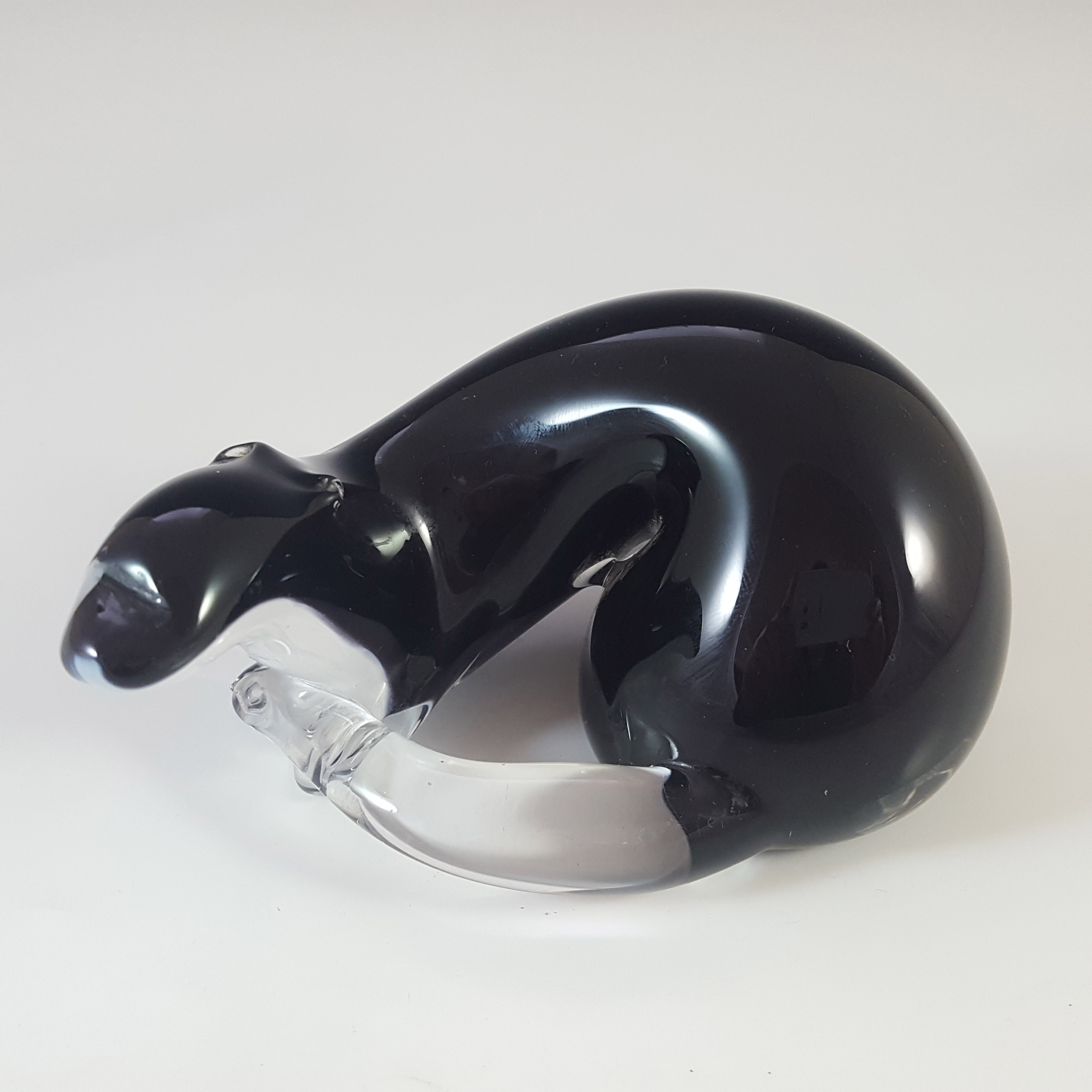 MARKED Langham Black & White Glass Stoat Sculpture - Click Image to Close