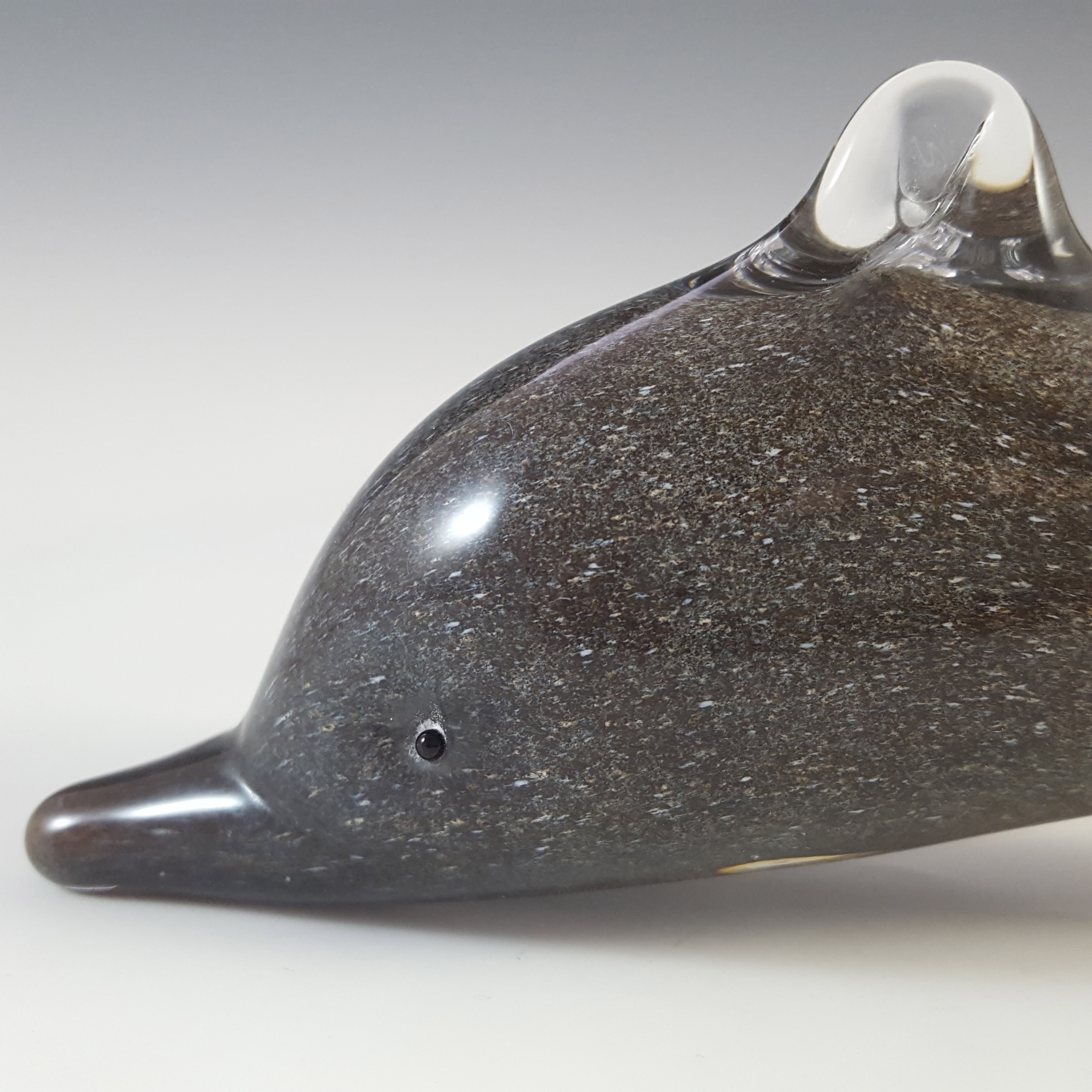 (image for) SIGNED Langham Vintage Speckled Grey Glass Dolphin Sculpture - Click Image to Close