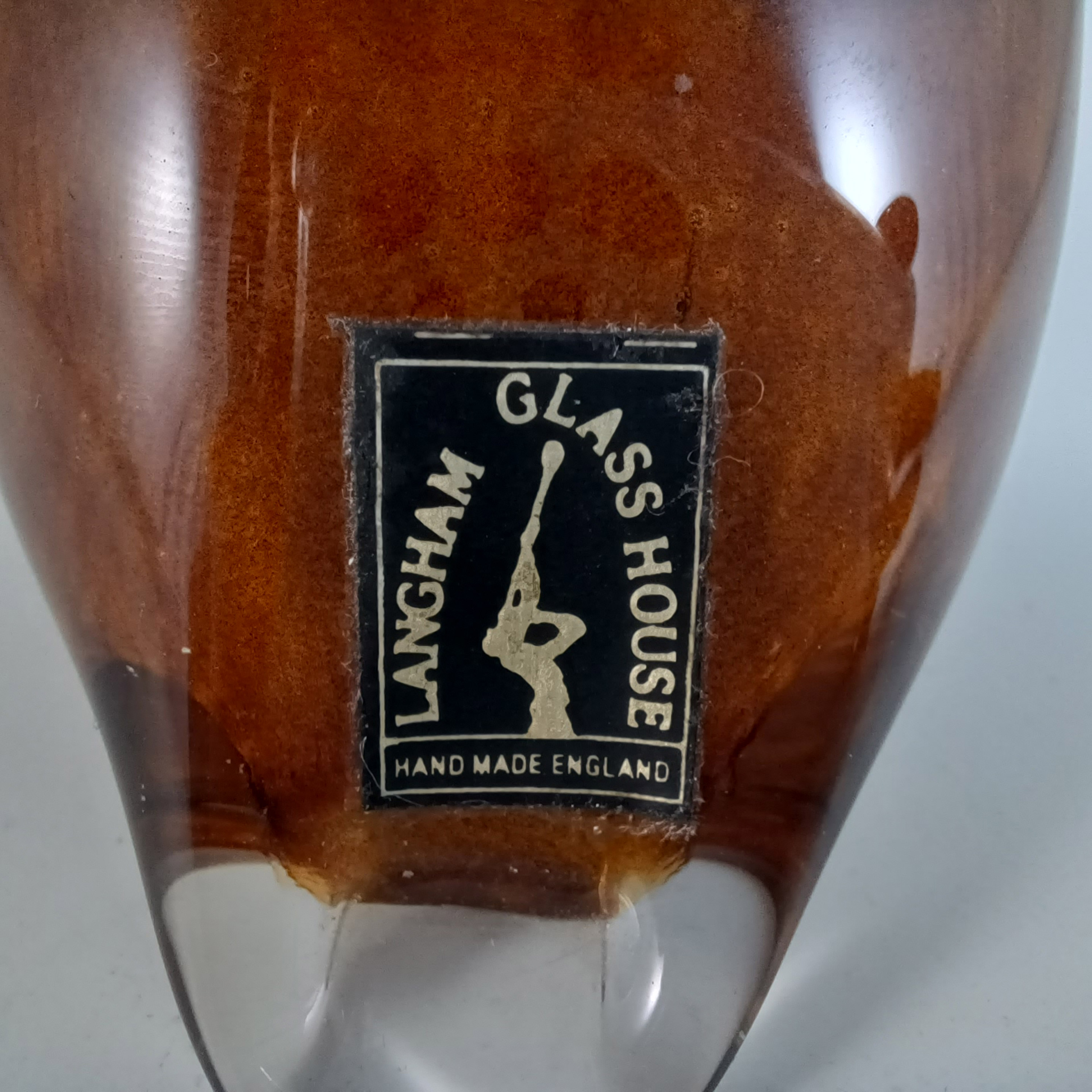 LABELLED Langham British Vintage Brown Glass Owl - Click Image to Close
