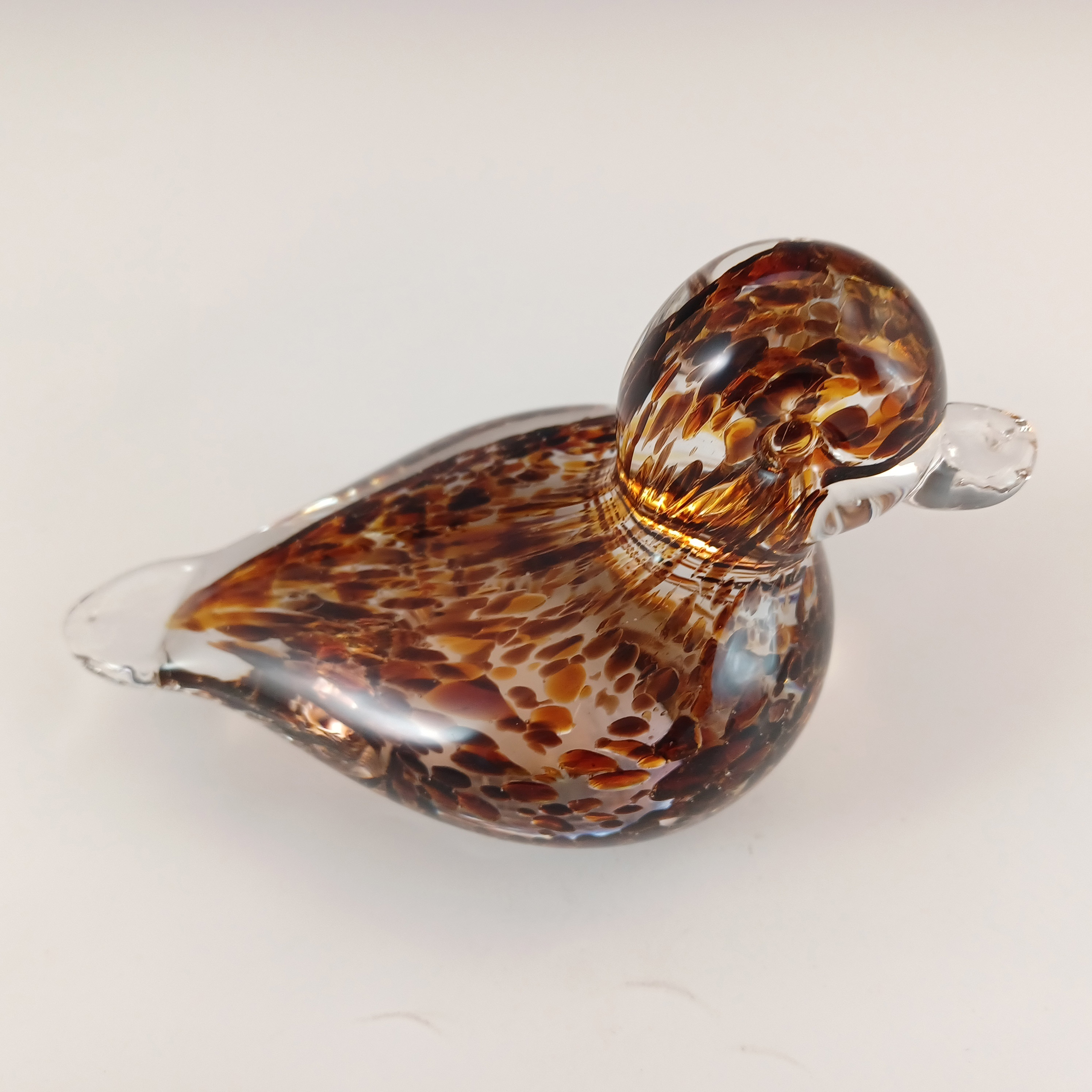 (image for) MARKED Langham Speckled Brown & Clear British Glass Duck - Click Image to Close