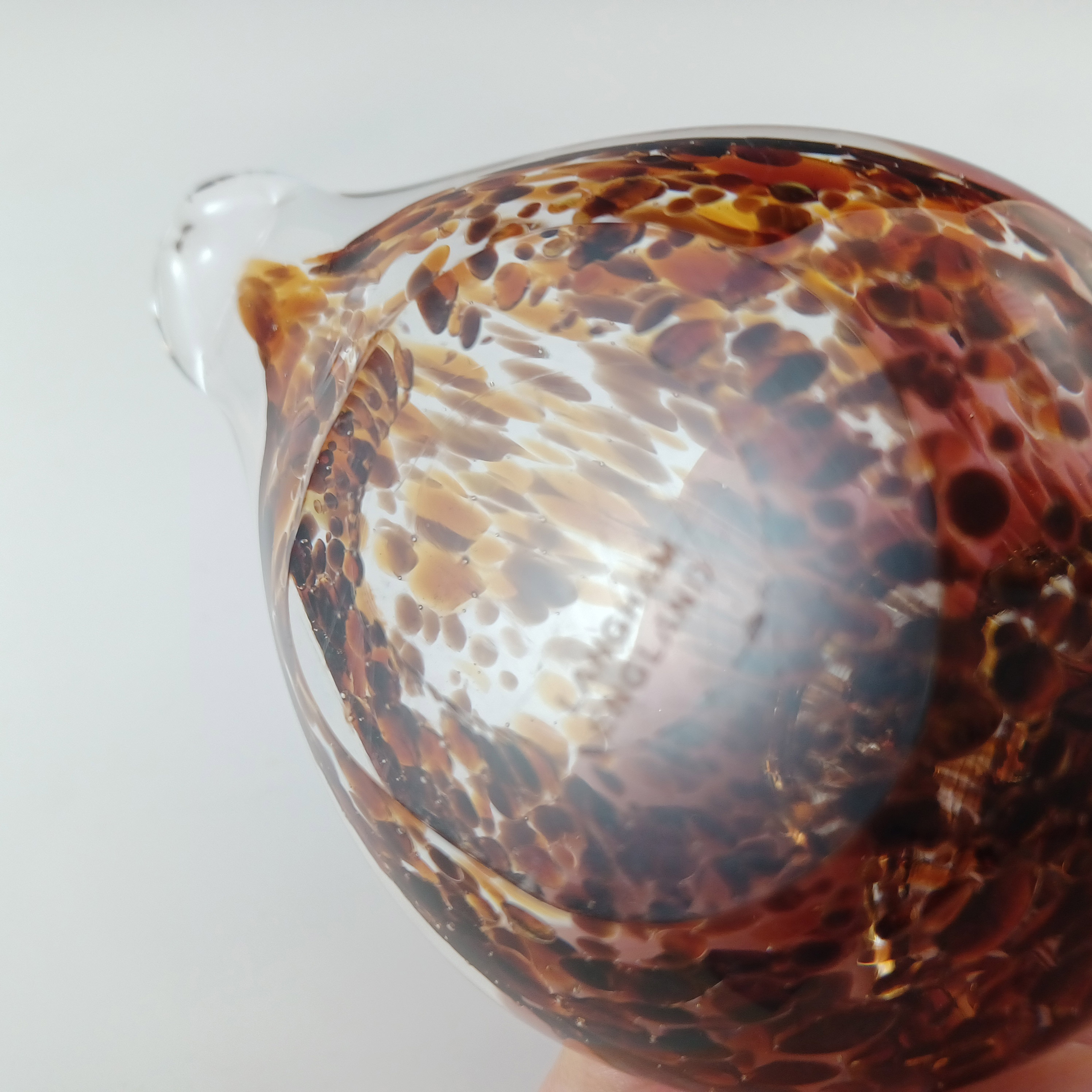 (image for) MARKED Langham Speckled Brown & Clear British Glass Duck - Click Image to Close