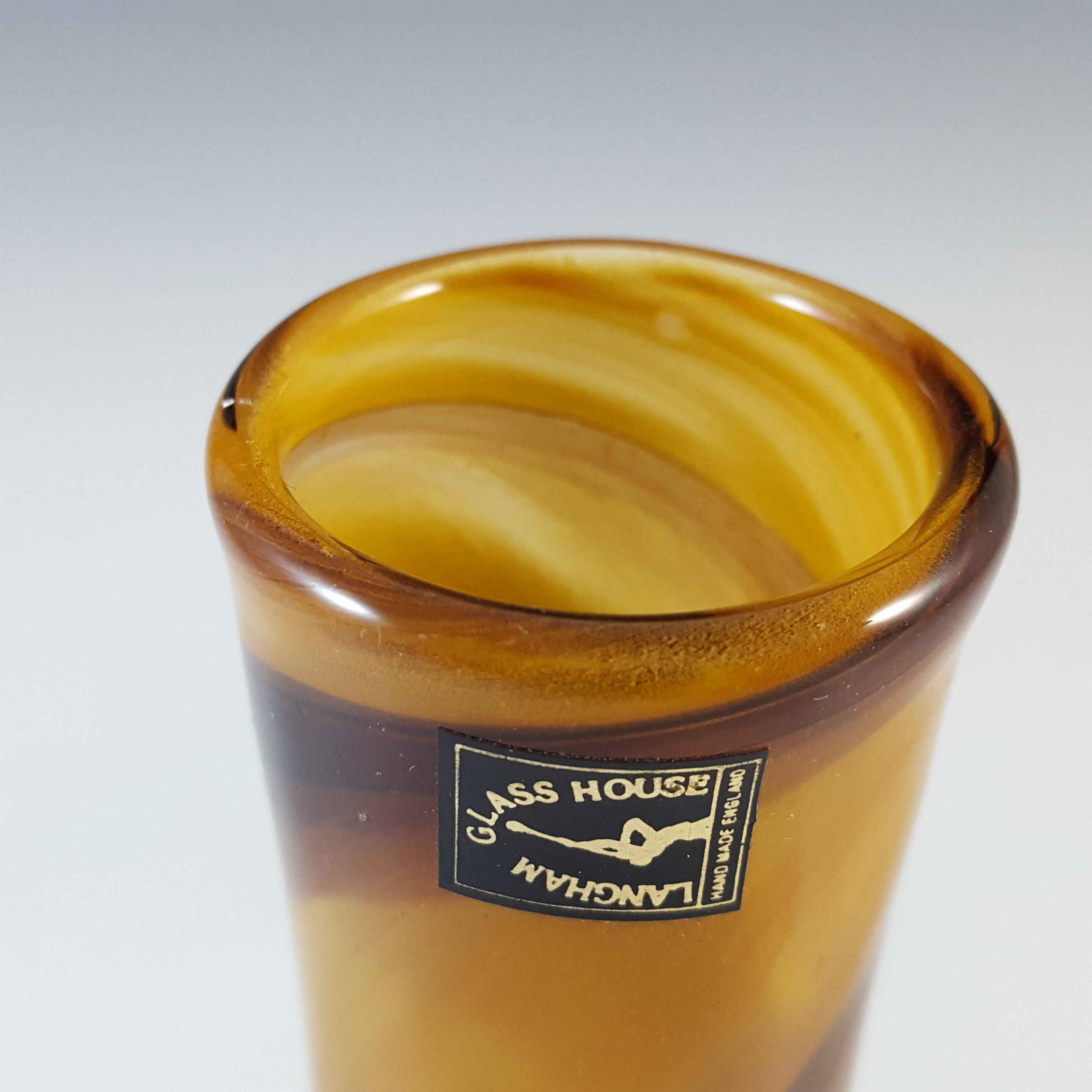 (image for) LABELLED Langham Brown Striped British Vintage Glass Vase - Click Image to Close