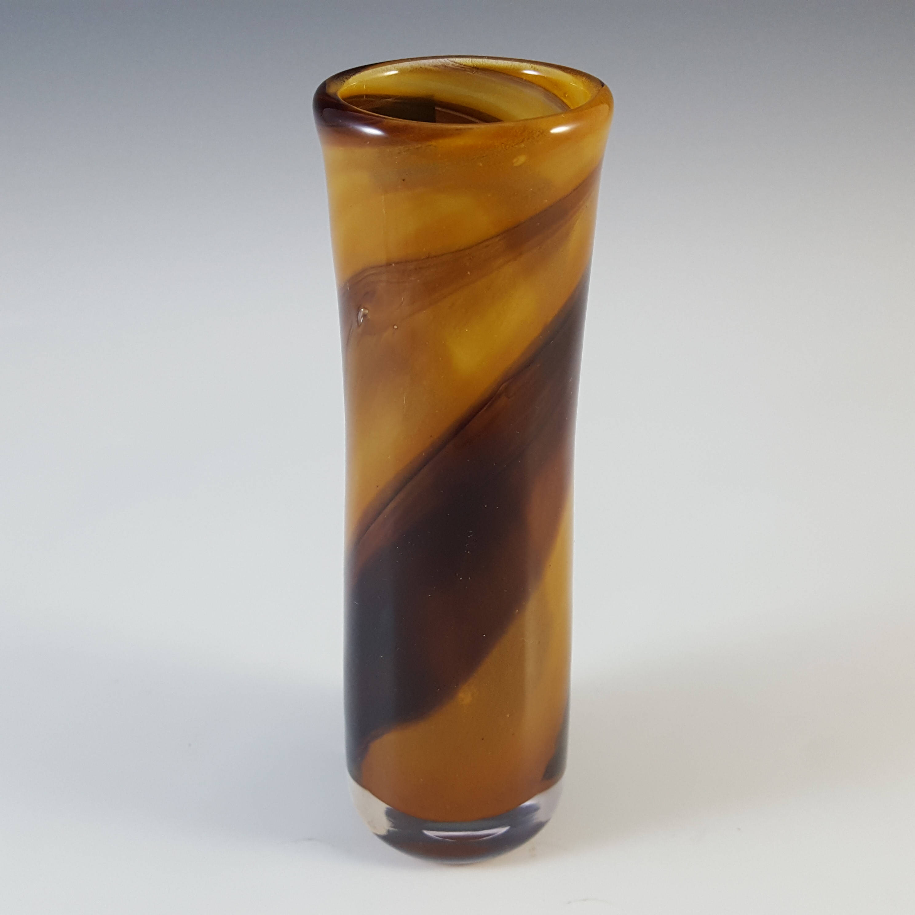 (image for) LABELLED Langham Brown Striped British Vintage Glass Vase - Click Image to Close