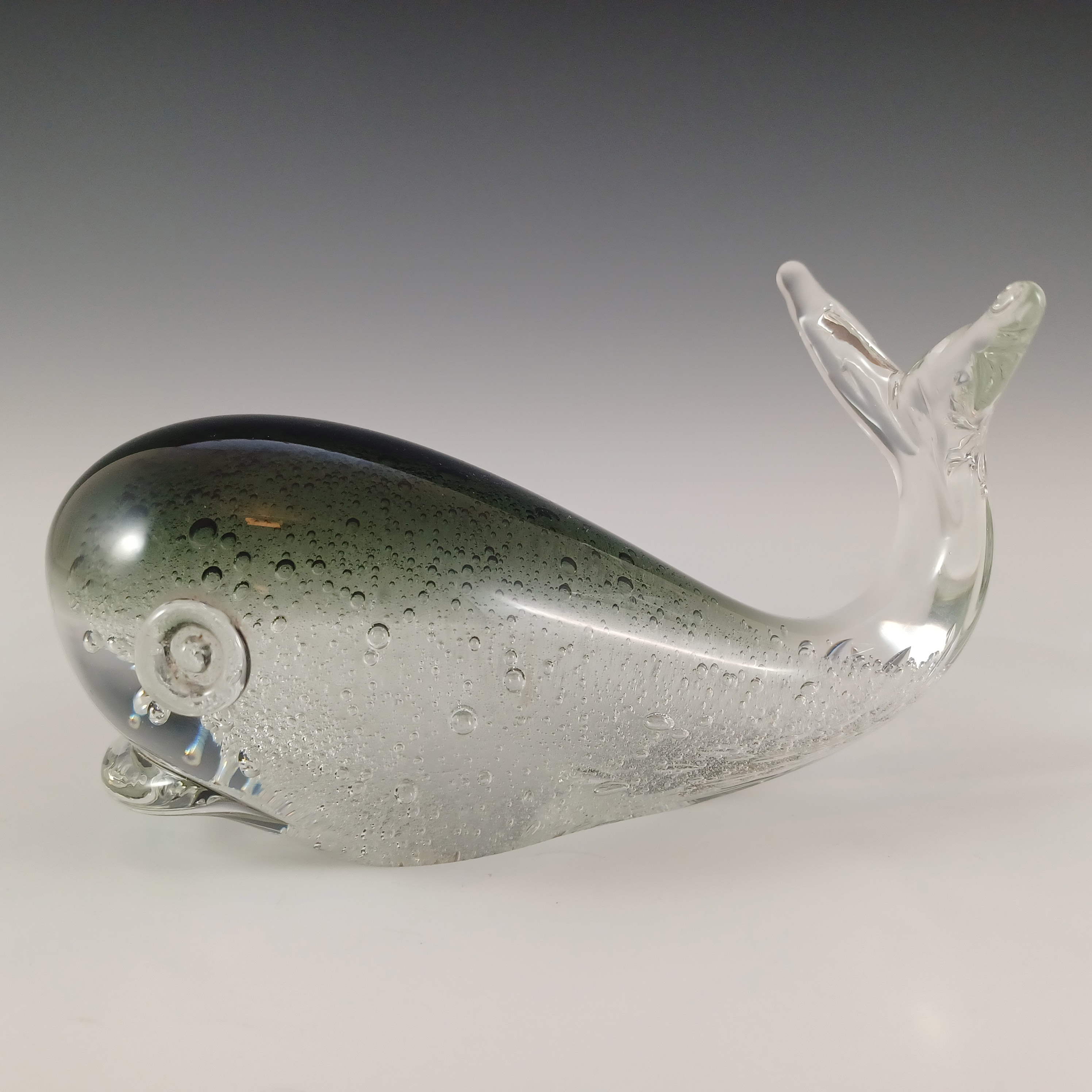LABELLED Ferro & Lazzarini Murano Bubbly Black Glass Whale Sculpture - Click Image to Close
