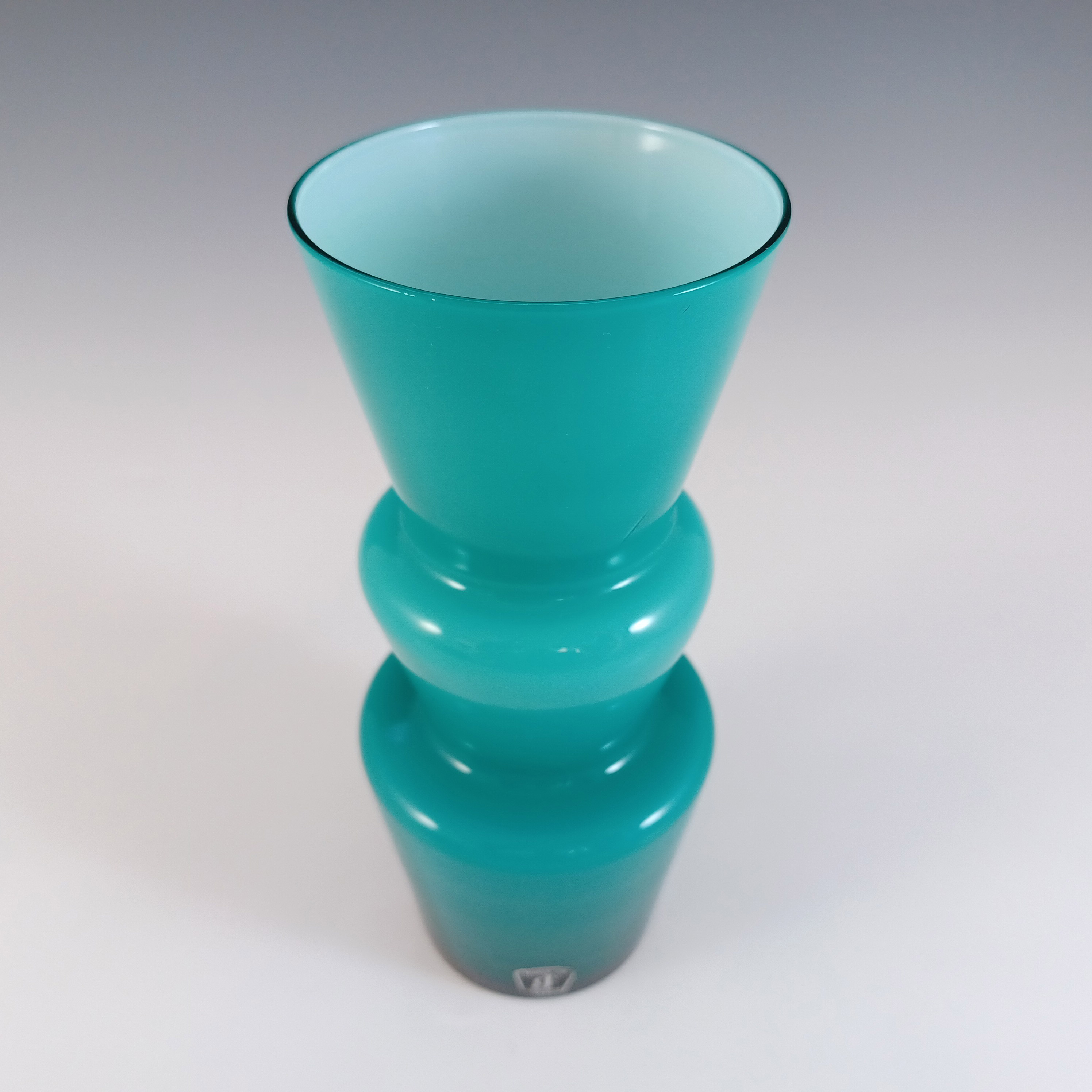 (image for) Lindshammar / Alsterbro / JC Swedish Turquoise Hooped Glass Vase - Click Image to Close