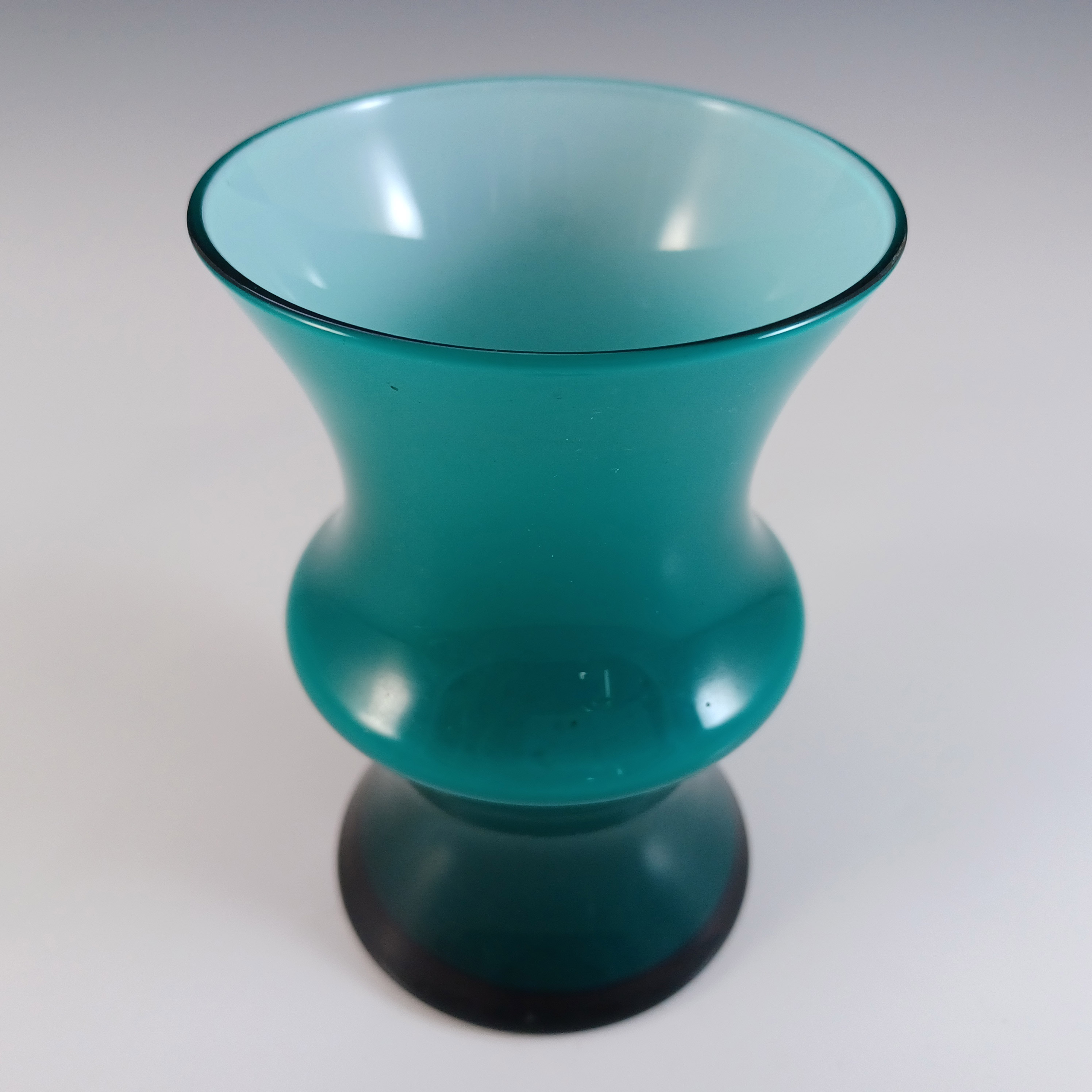 Swedish / Scandinavian Turquoise Opal Cased Hooped Glass Vase - Click Image to Close