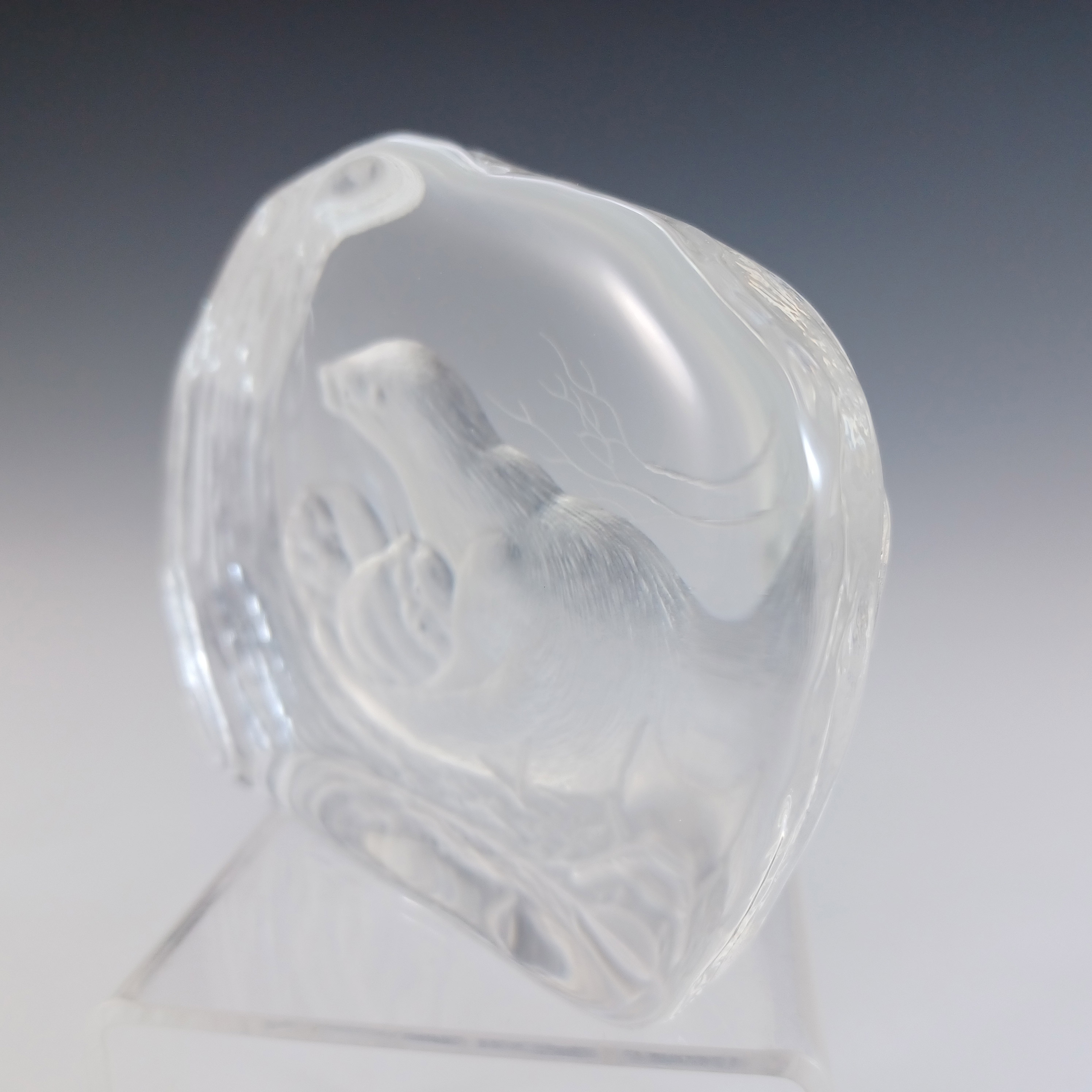 (image for) SIGNED Vintage Clear Glass Otters Paperweight Sculpture - Click Image to Close
