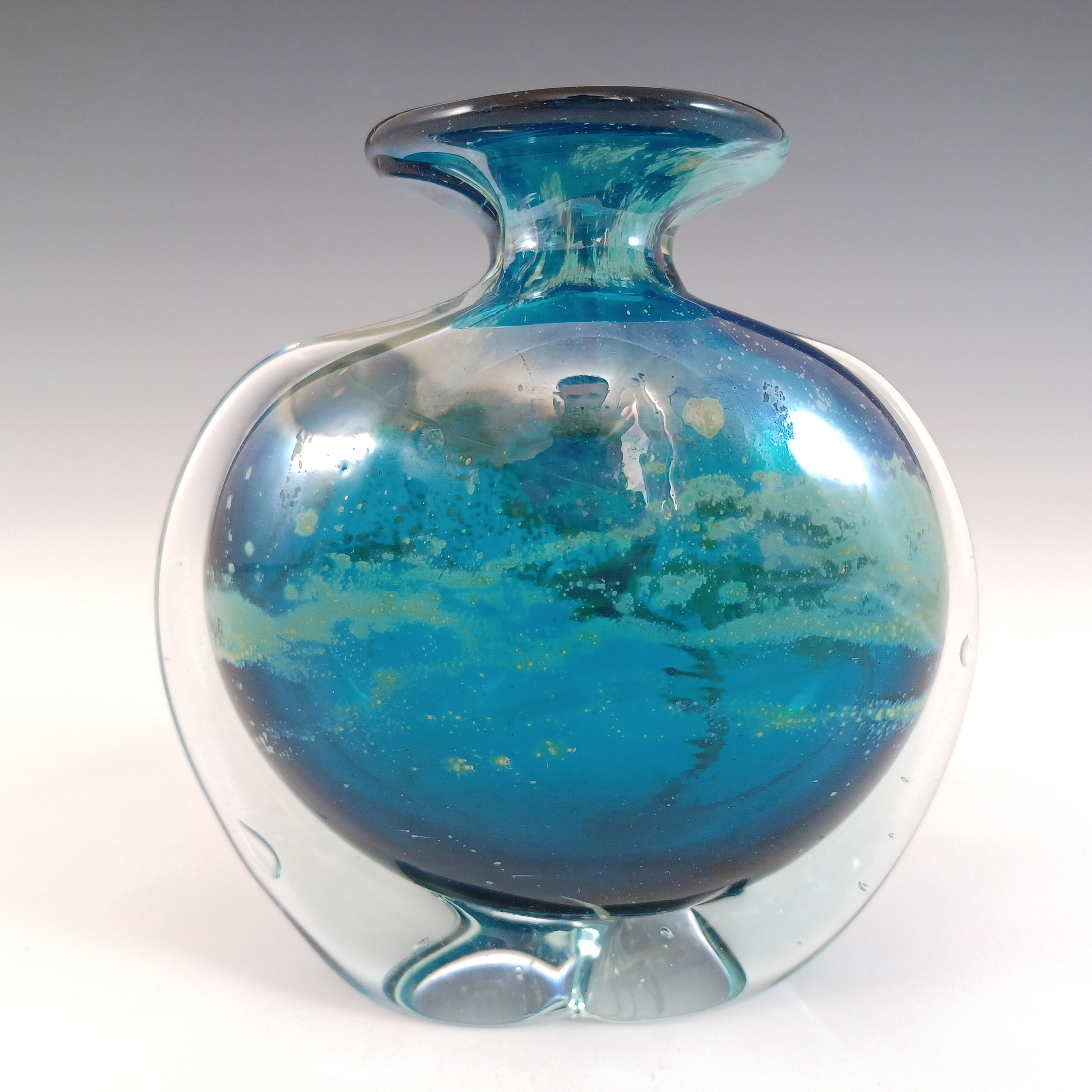 Mdina 'Blue Summer' Maltese Glass 'Side Stripe' Vase - Signed - Click Image to Close