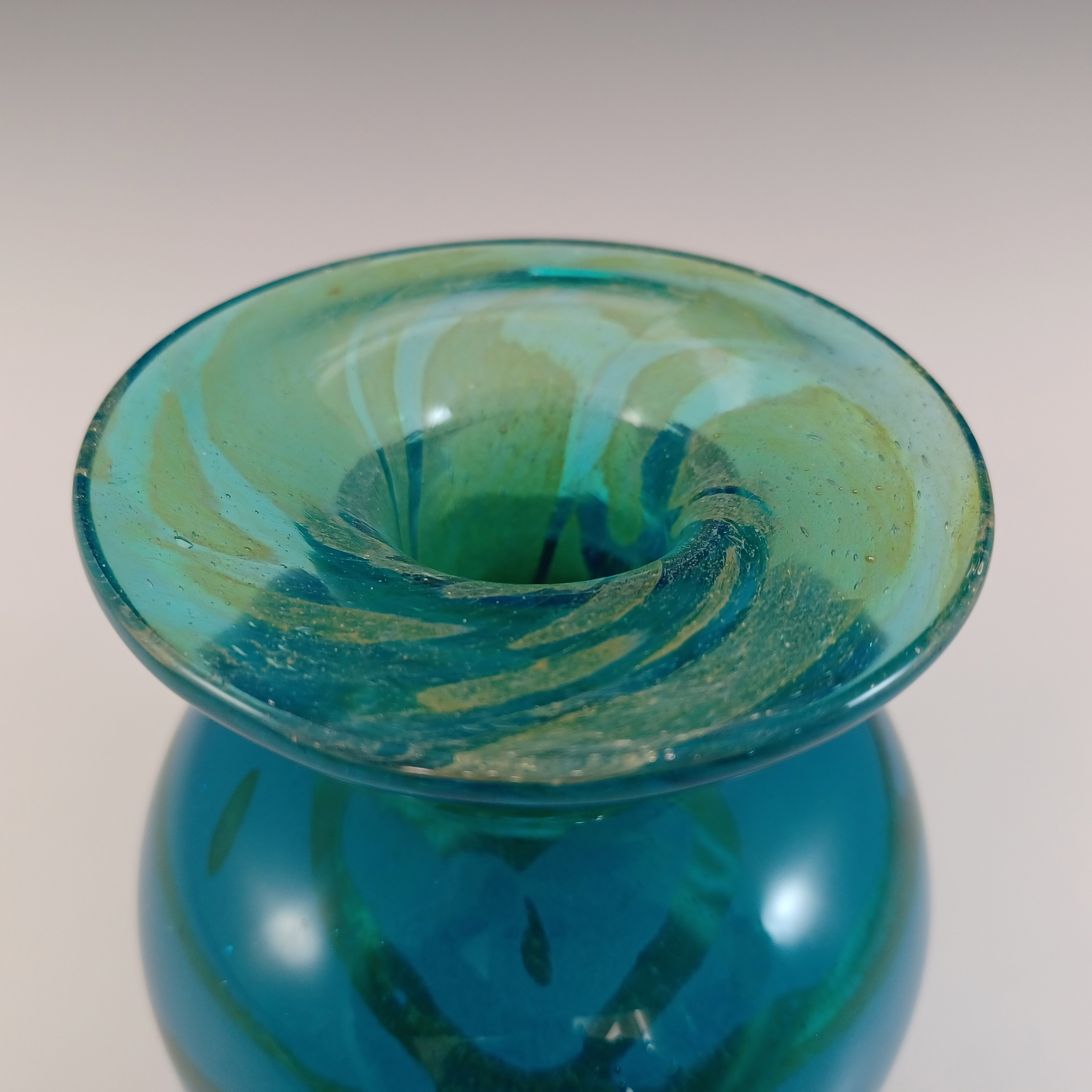 Mdina 'Ming' Maltese Blue & Green Glass Bottle Vase - Signed - Click Image to Close