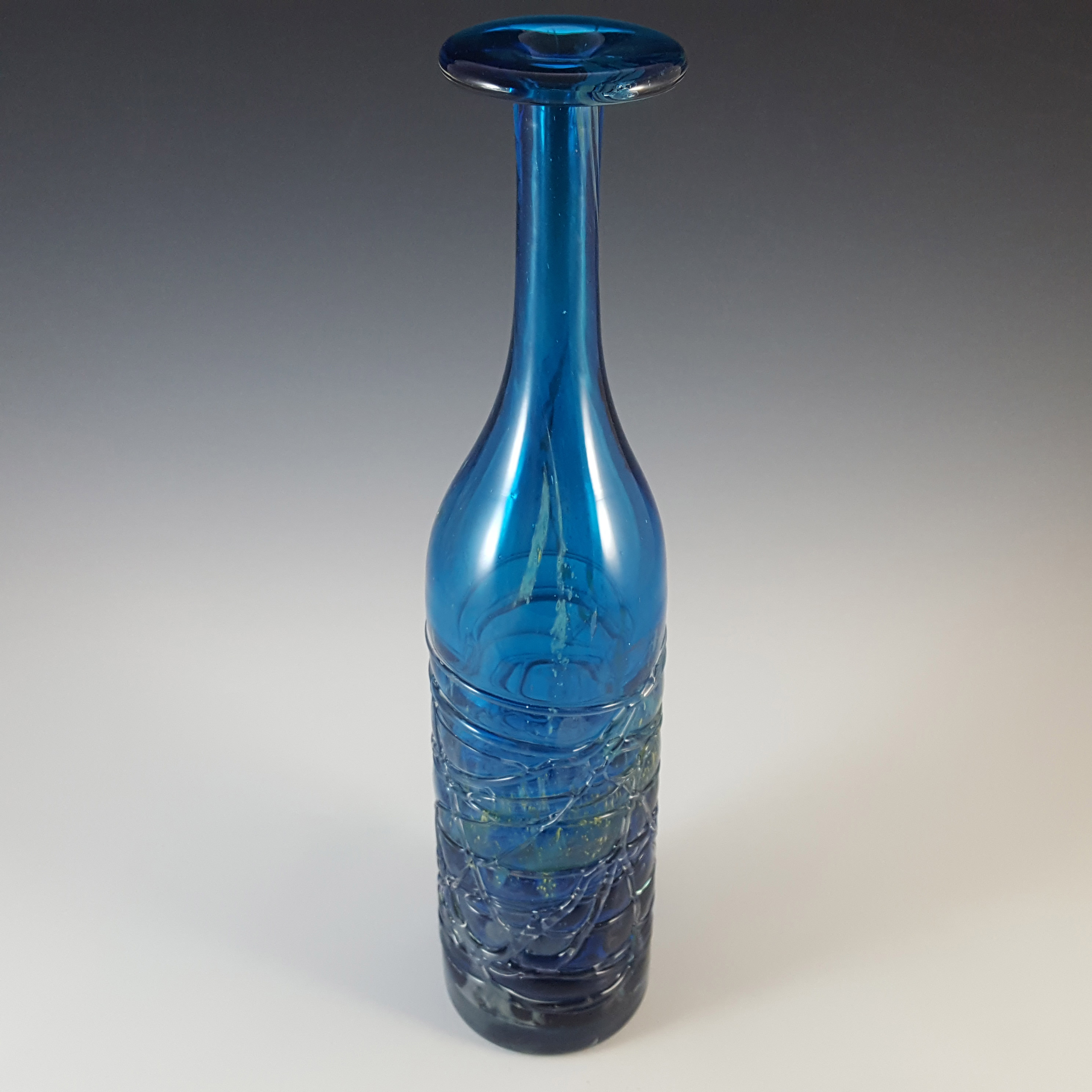 (image for) Mdina 'Blue Summer' Maltese Glass Vintage Threaded Bottle Vase - Click Image to Close