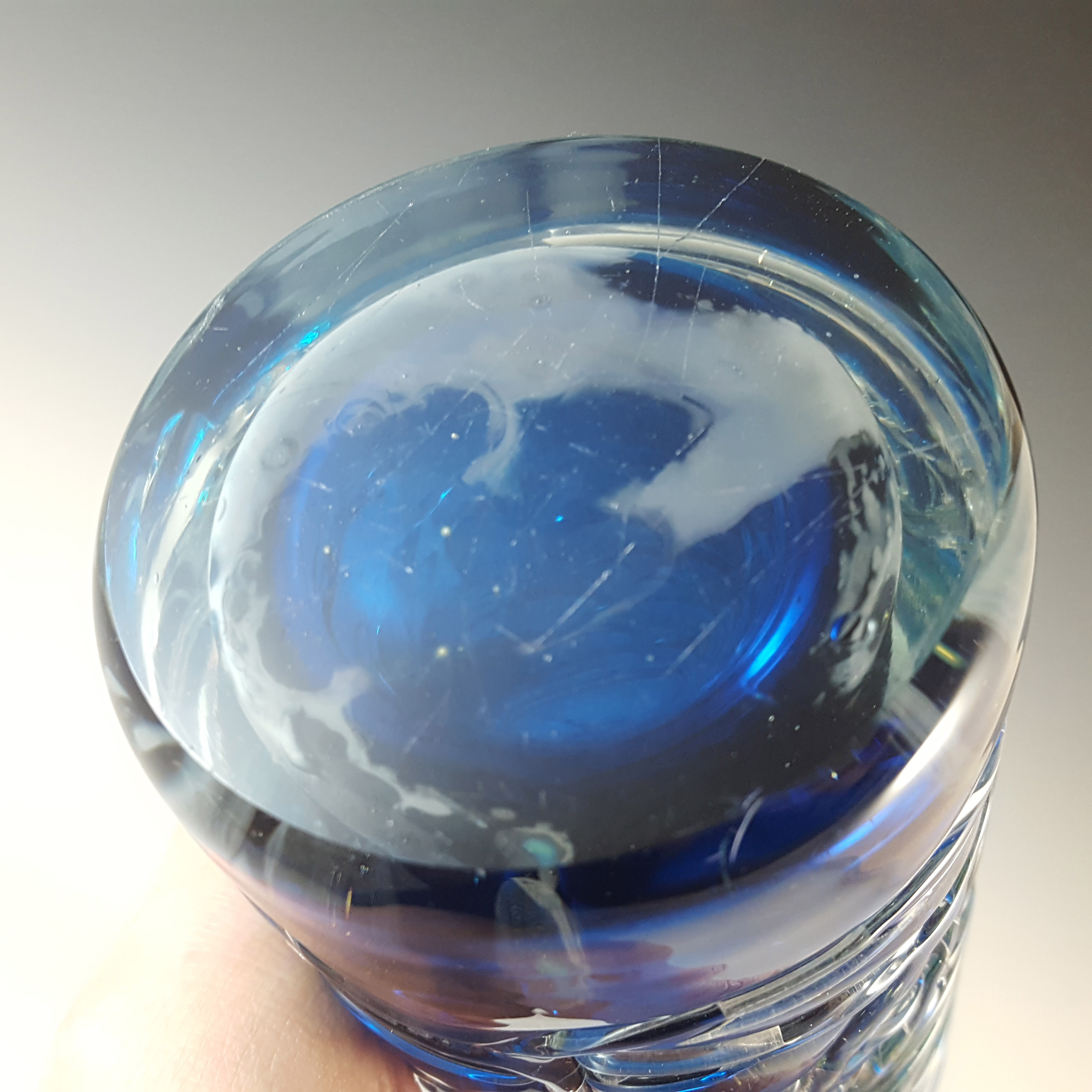 Mdina 'Blue Summer' Maltese Glass Vintage Threaded Bottle Vase - Click Image to Close