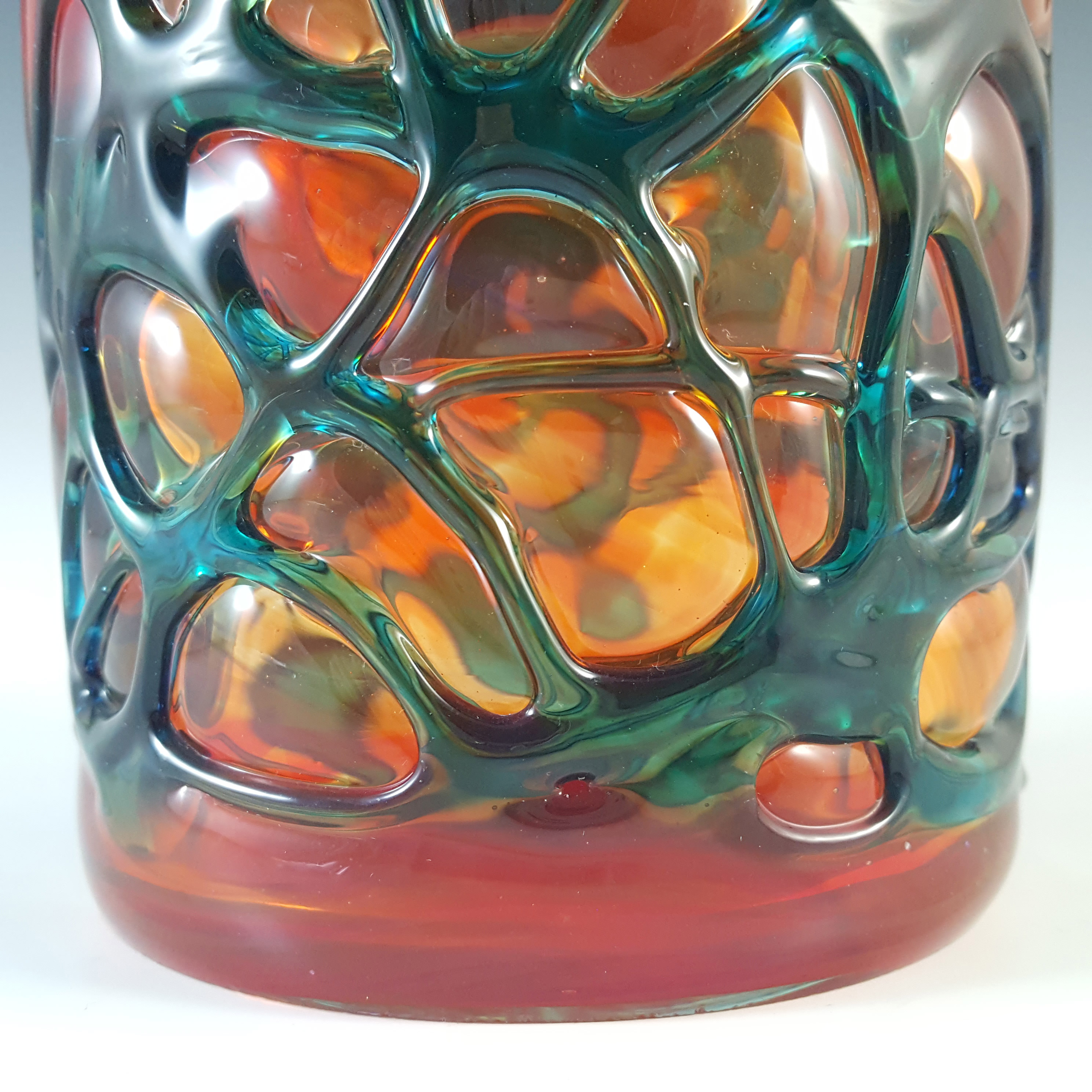 Mdina Random Strapped Maltese Red & Blue Glass Vase - Signed - Click Image to Close