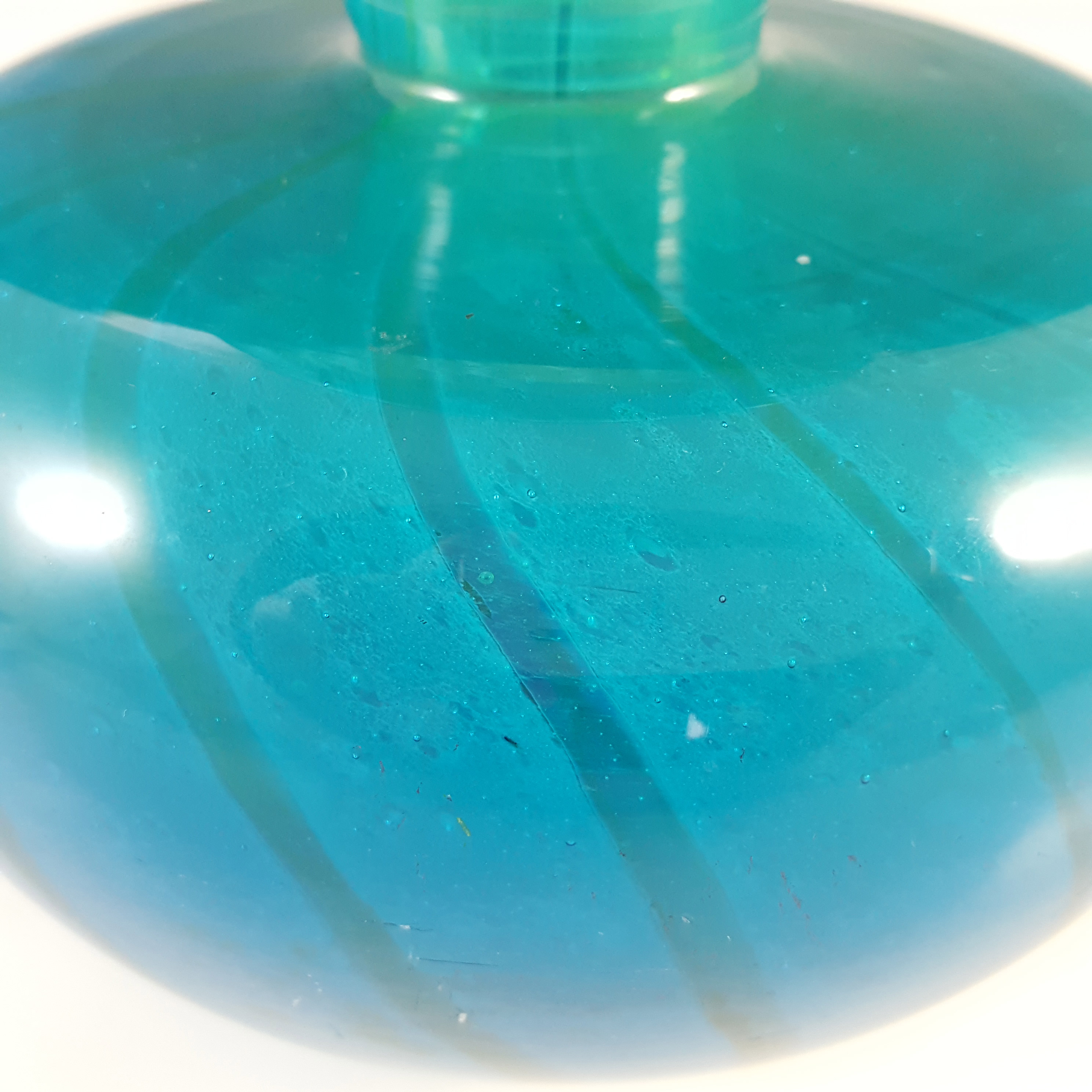 (image for) Mdina 'Ming' Maltese Blue & Green Glass Squat Vase - Signed - Click Image to Close