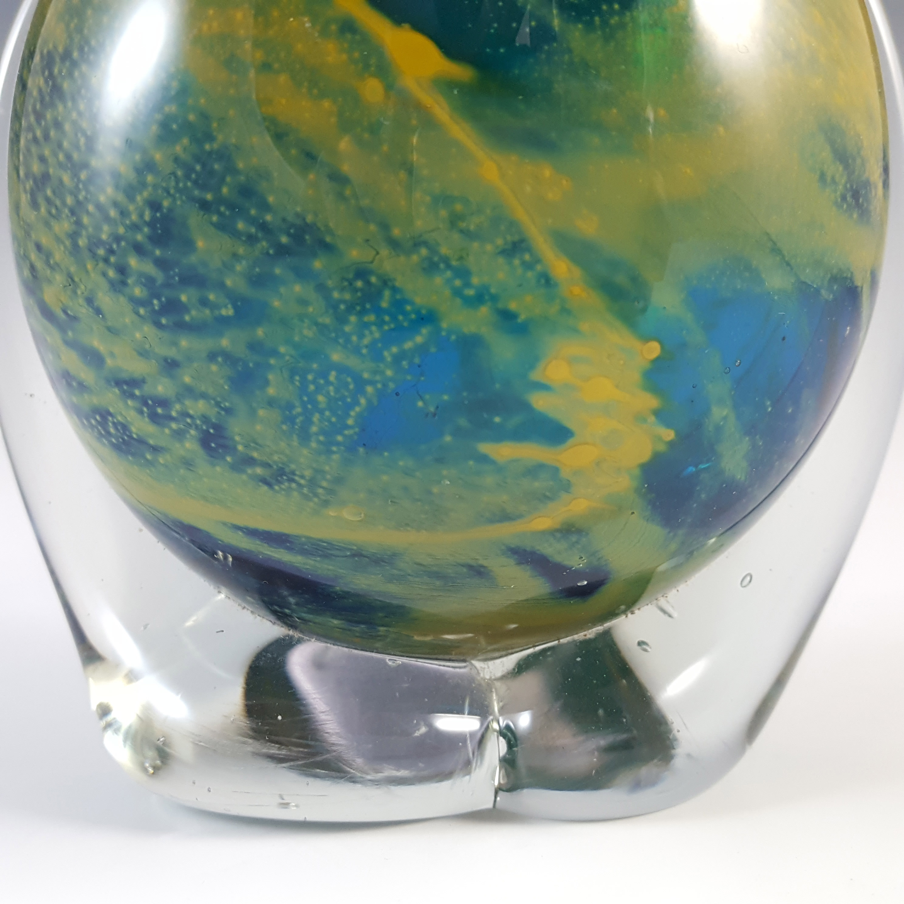 Mdina 'Blue Summer' Maltese Vintage Glass 'Side Stripe' Vase - Signed - Click Image to Close