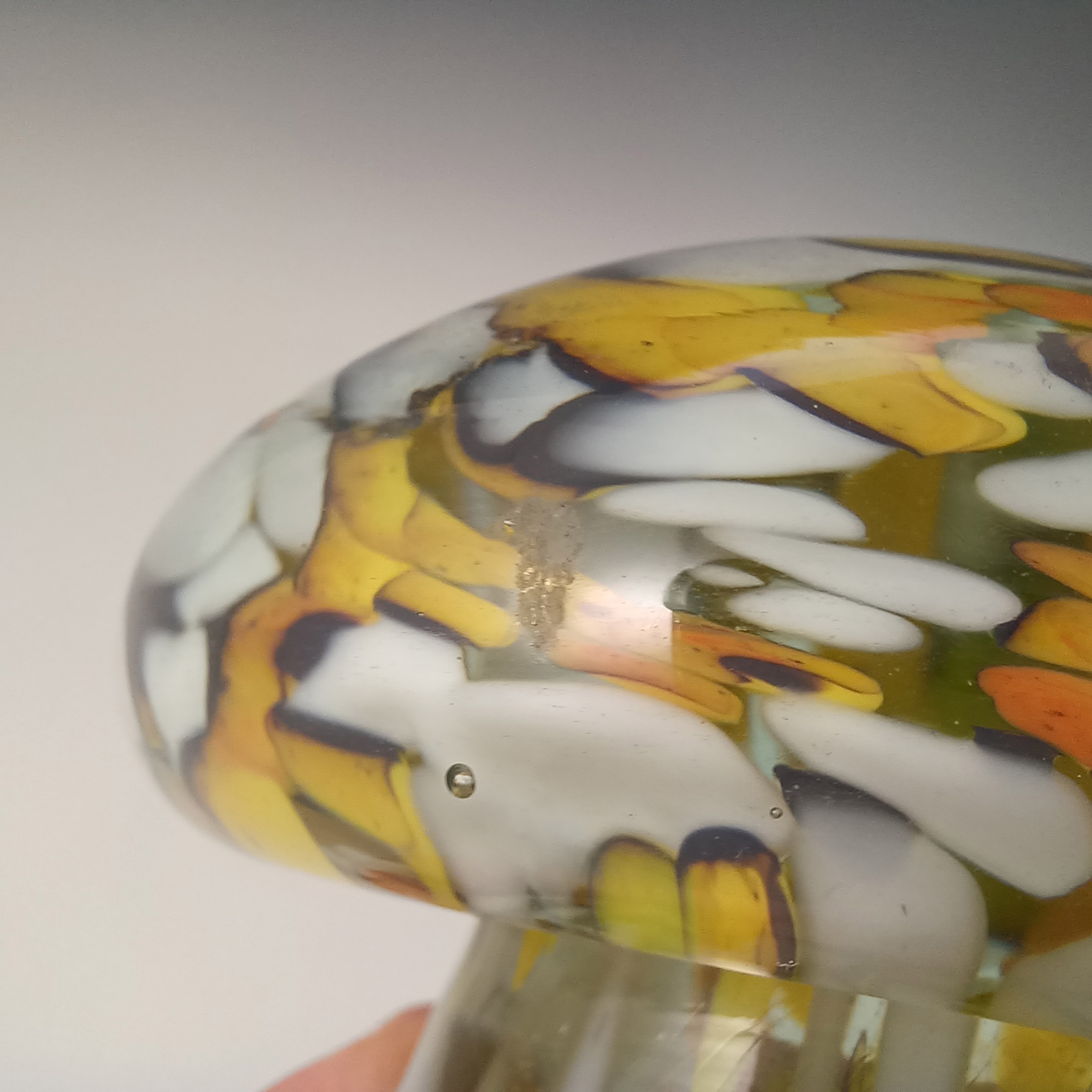 (image for) Mdina Maltese Yellow & White Speckled Glass Mushroom - SIGNED - Click Image to Close