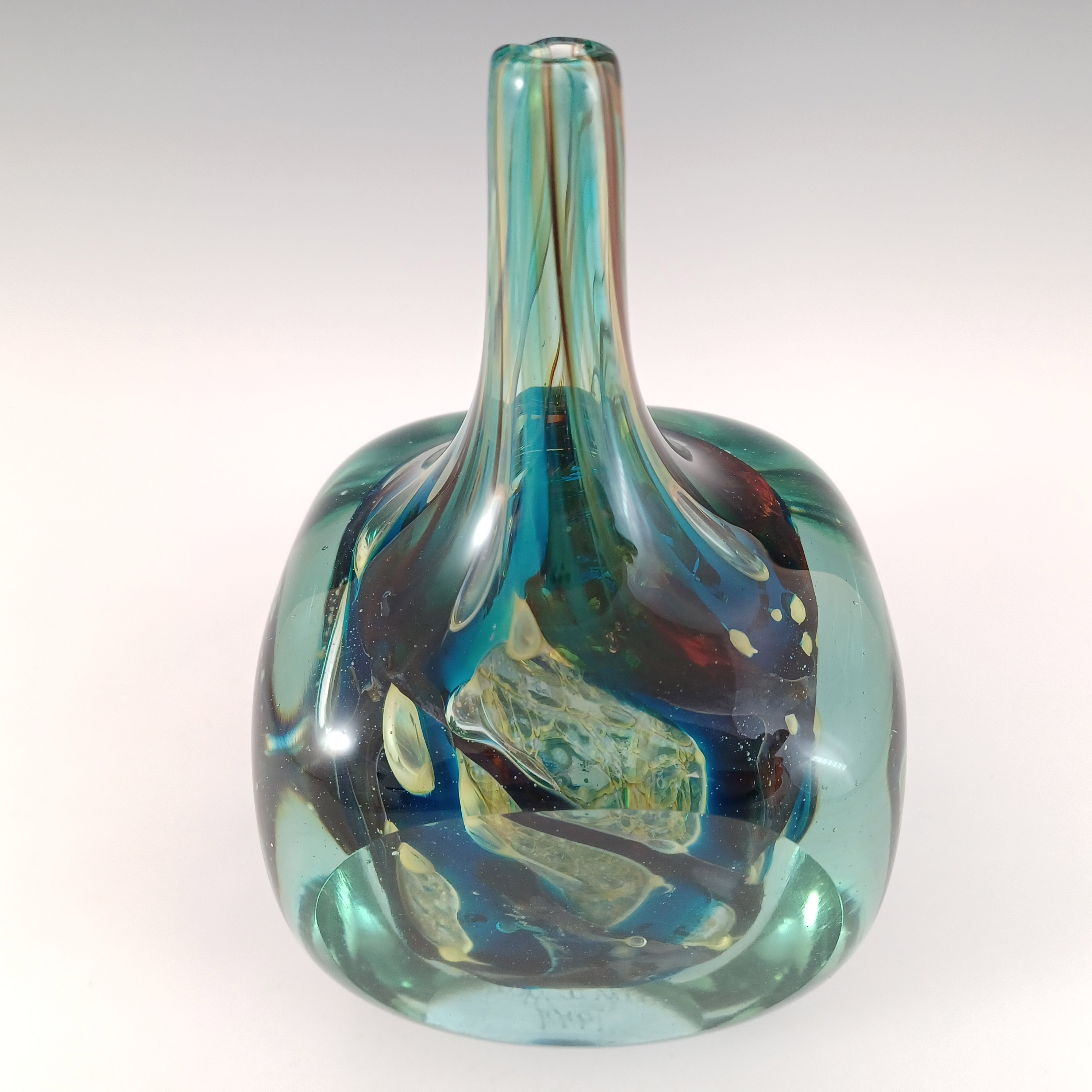 SIGNED Mdina Maltese Glass 'Tiger' Cube Vase 1977 - Click Image to Close