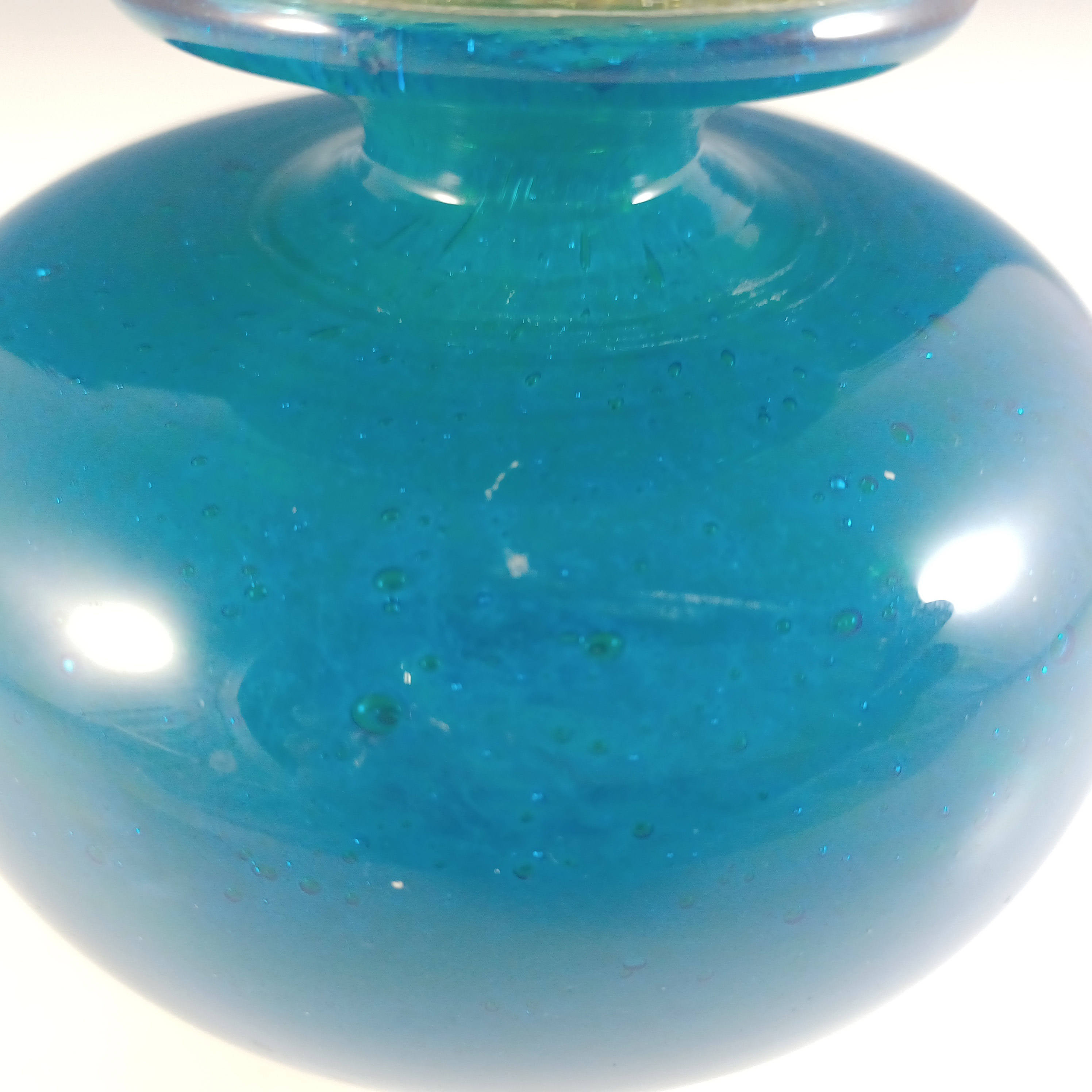Mdina Bubbly Maltese Blue & Yellow Glass Vase - Signed - Click Image to Close