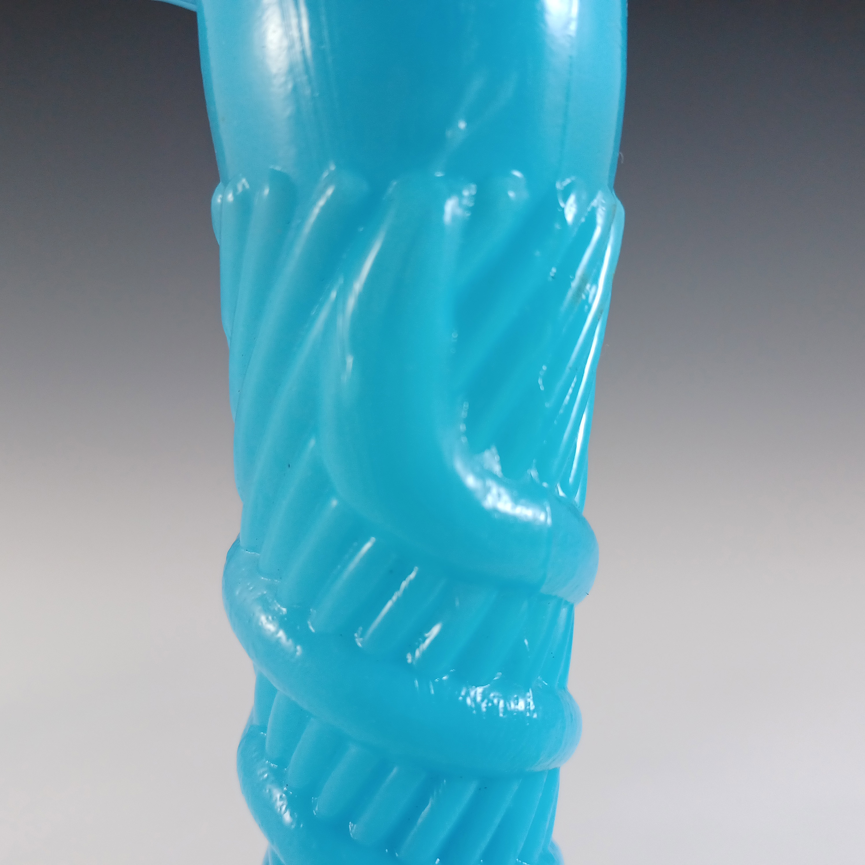 (image for) French Victorian Vintage Blue Milk Glass 'Snake' Vase - Click Image to Close