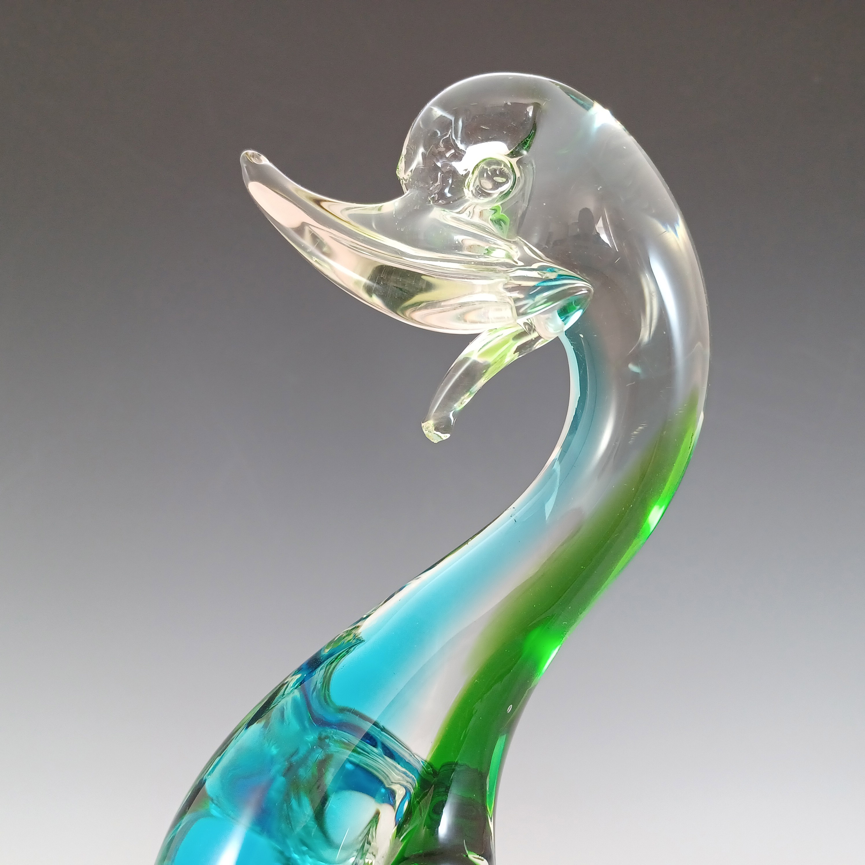 (image for) Murano Blue & Green Venetian Glass Swan / Duck Figurine - Click Image to Close