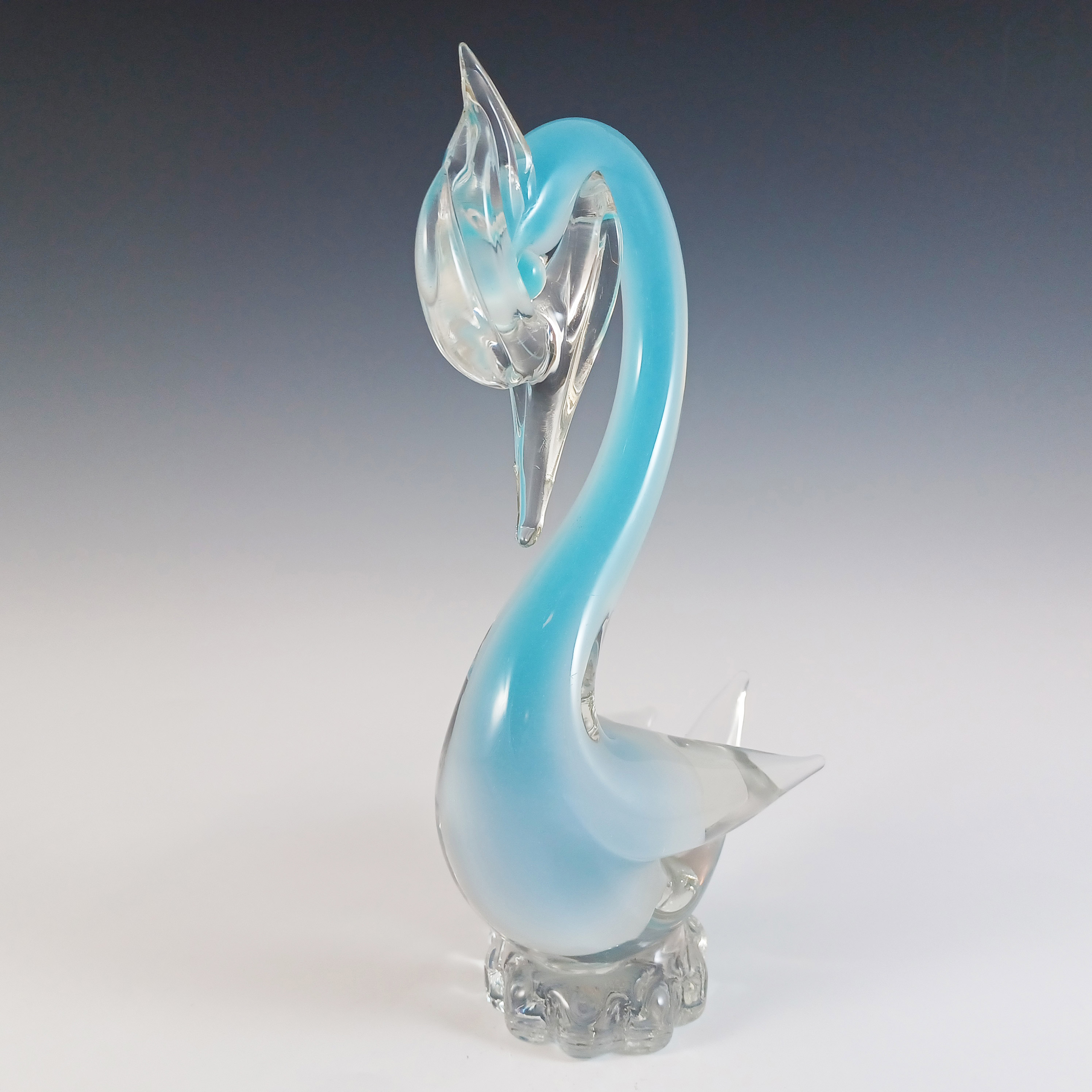 (image for) Oball Murano Blue & Opalescent White Cased Glass Swan - Click Image to Close